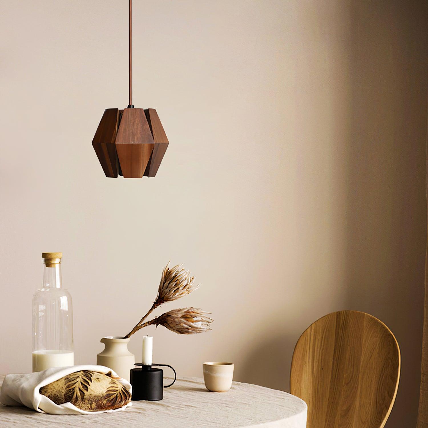 Pendant Lamp Geometric Wood Shade Warm Glow Nordic Minimalist Accent | Fioriscas
