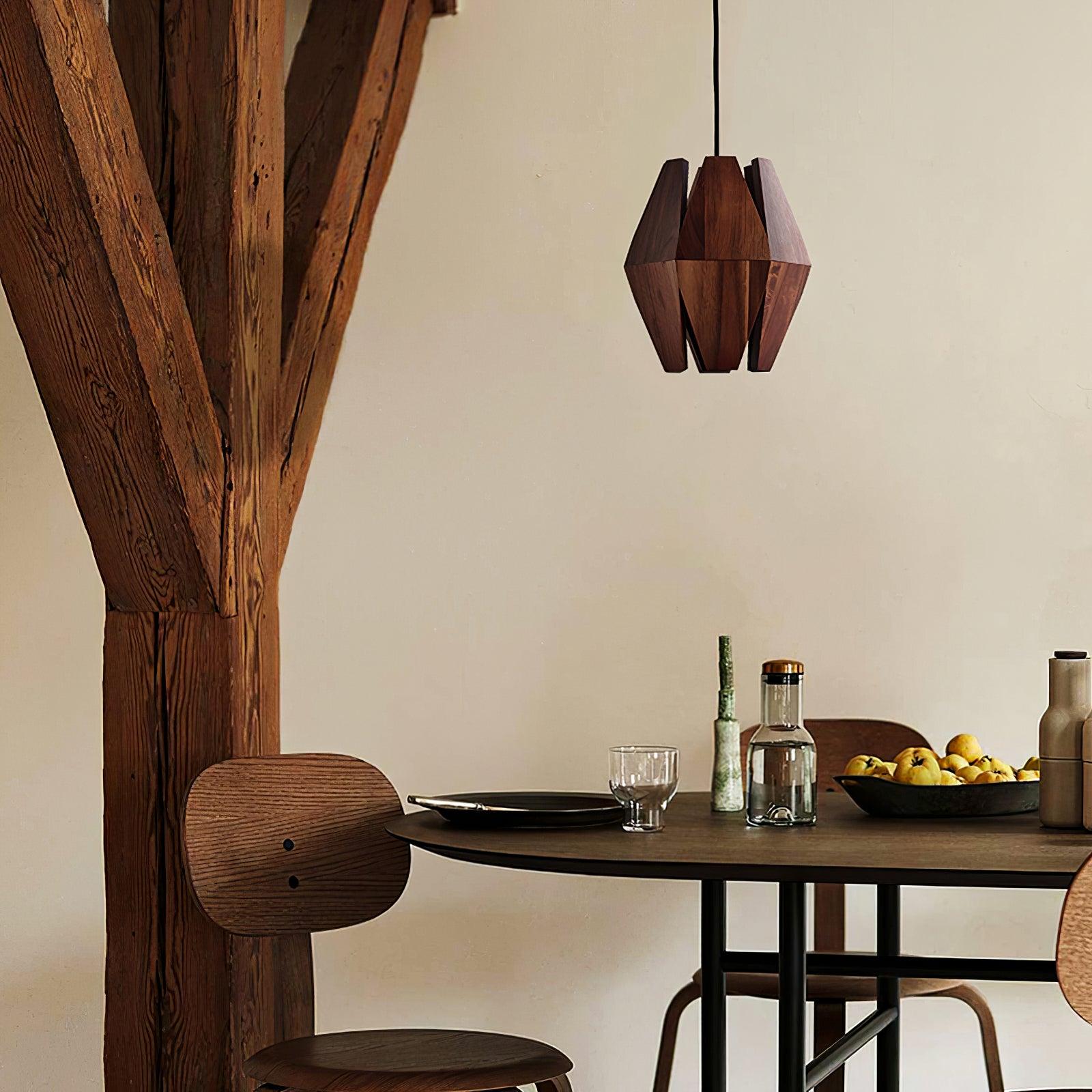 Pendant Lamp Geometric Wood Shade Warm Glow Nordic Minimalist Accent | Fioriscas