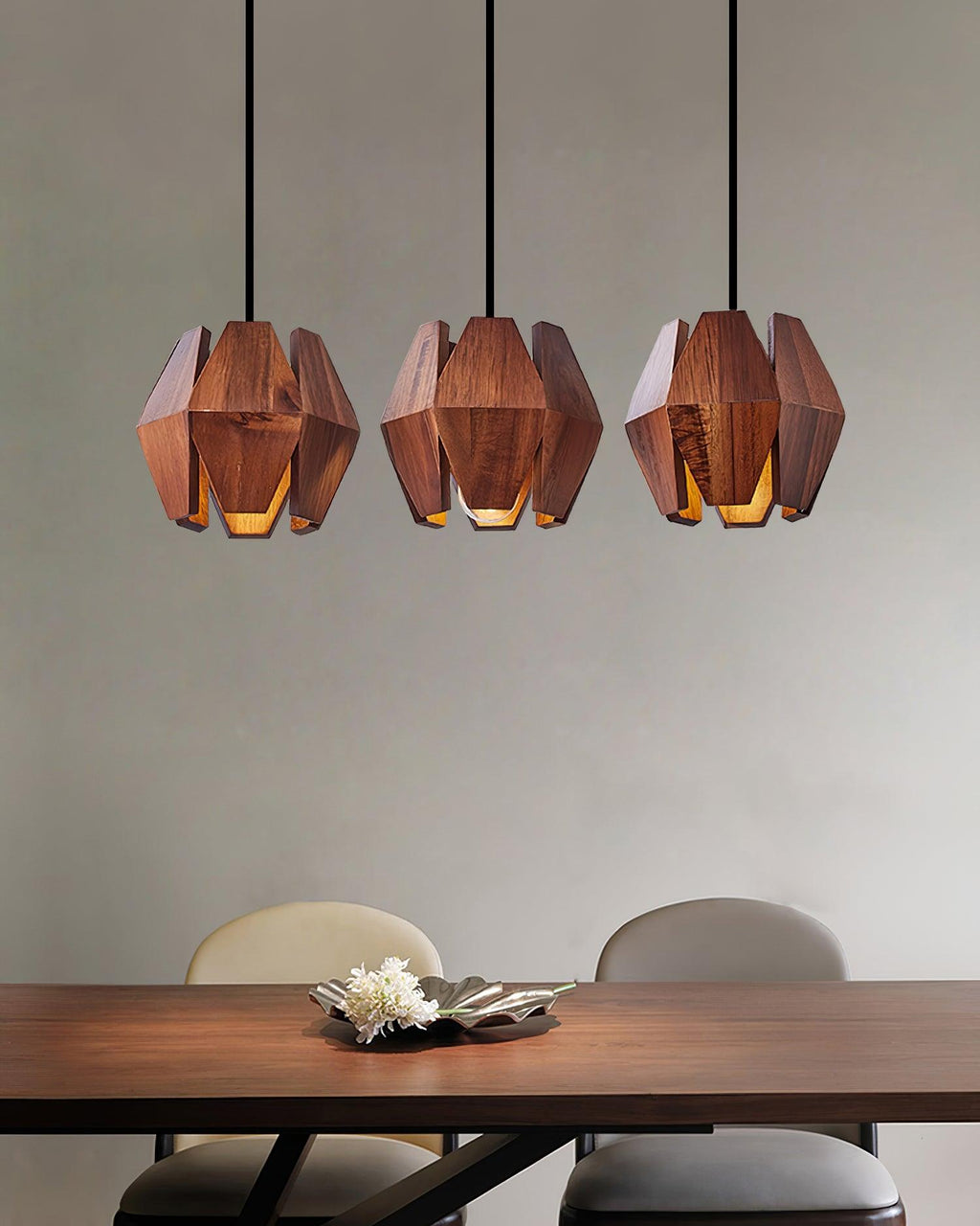 Pendant Lamp Geometric Wood Shade Warm Glow Nordic Minimalist Accent | Fioriscas