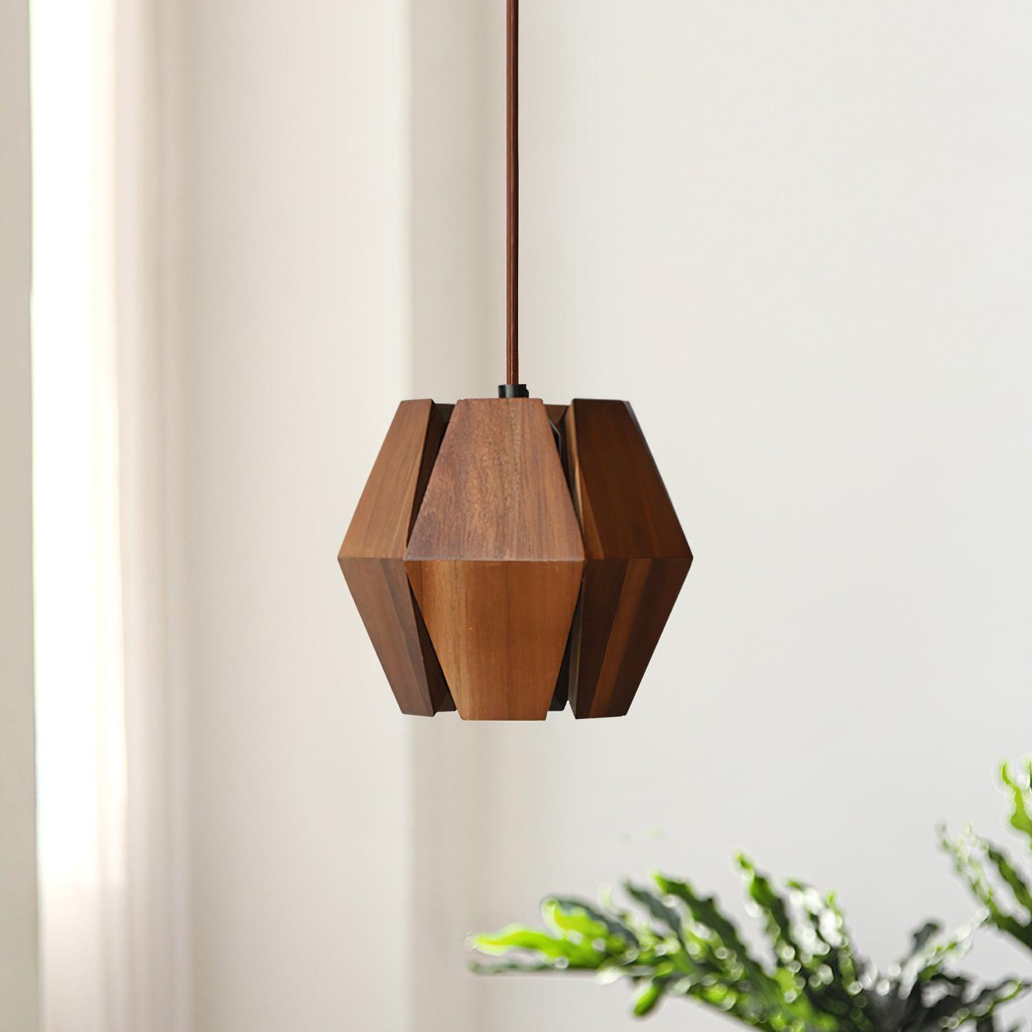 Pendant Lamp Geometric Wood Shade Warm Glow Nordic Minimalist Accent | Fioriscas