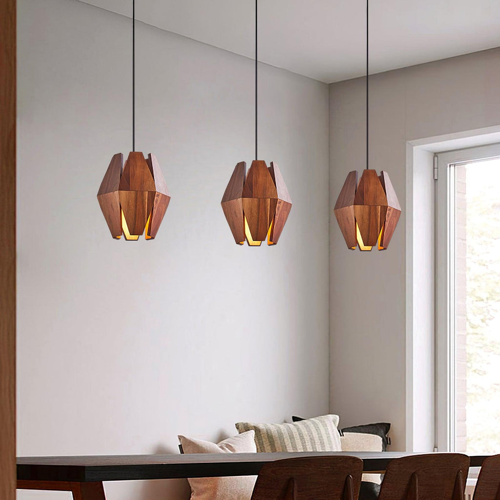 Pendant Lamp Geometric Wood Shade Warm Glow Nordic Minimalist Accent | Fioriscas