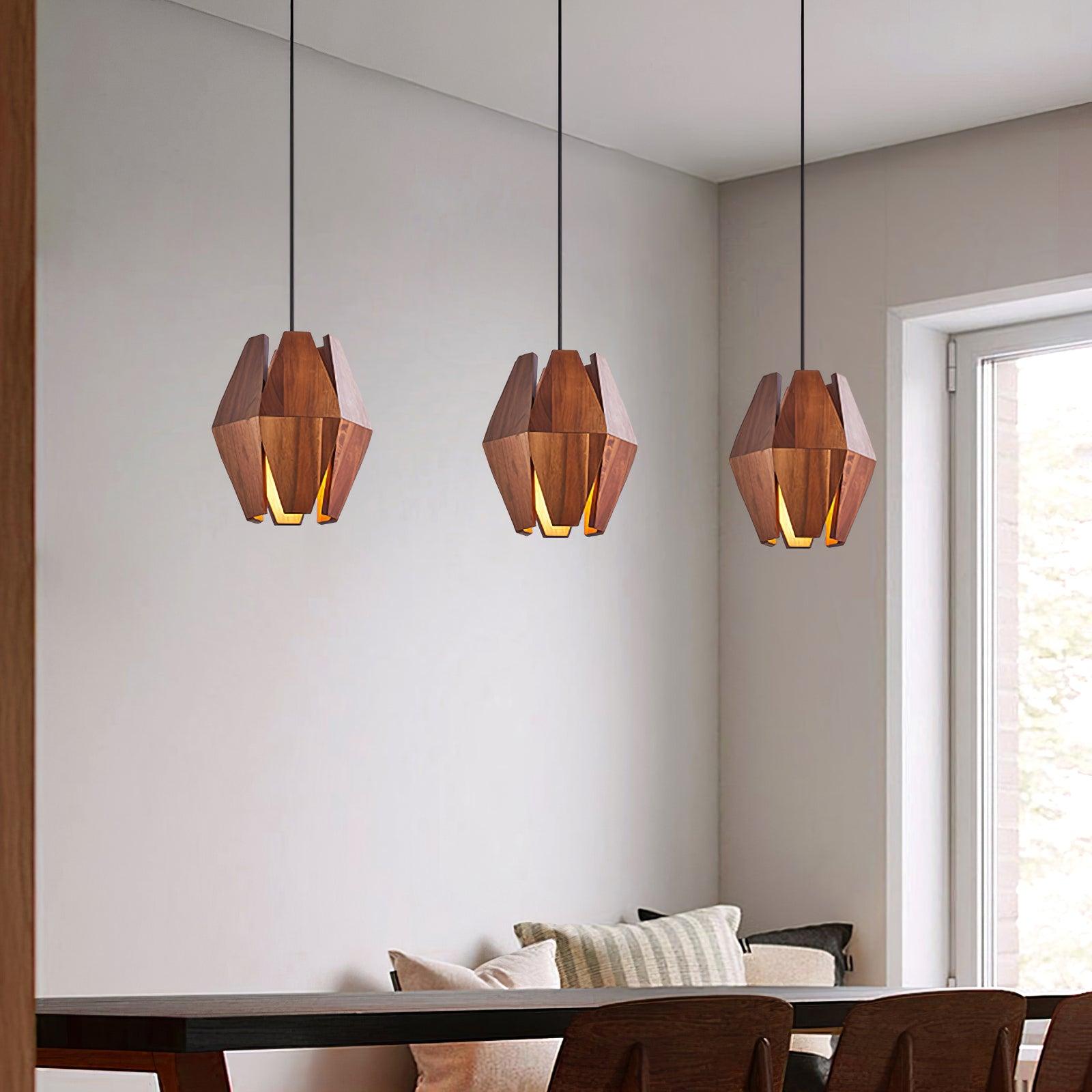 Pendant Lamp Geometric Wood Shade Warm Glow Nordic Minimalist Accent | Fioriscas