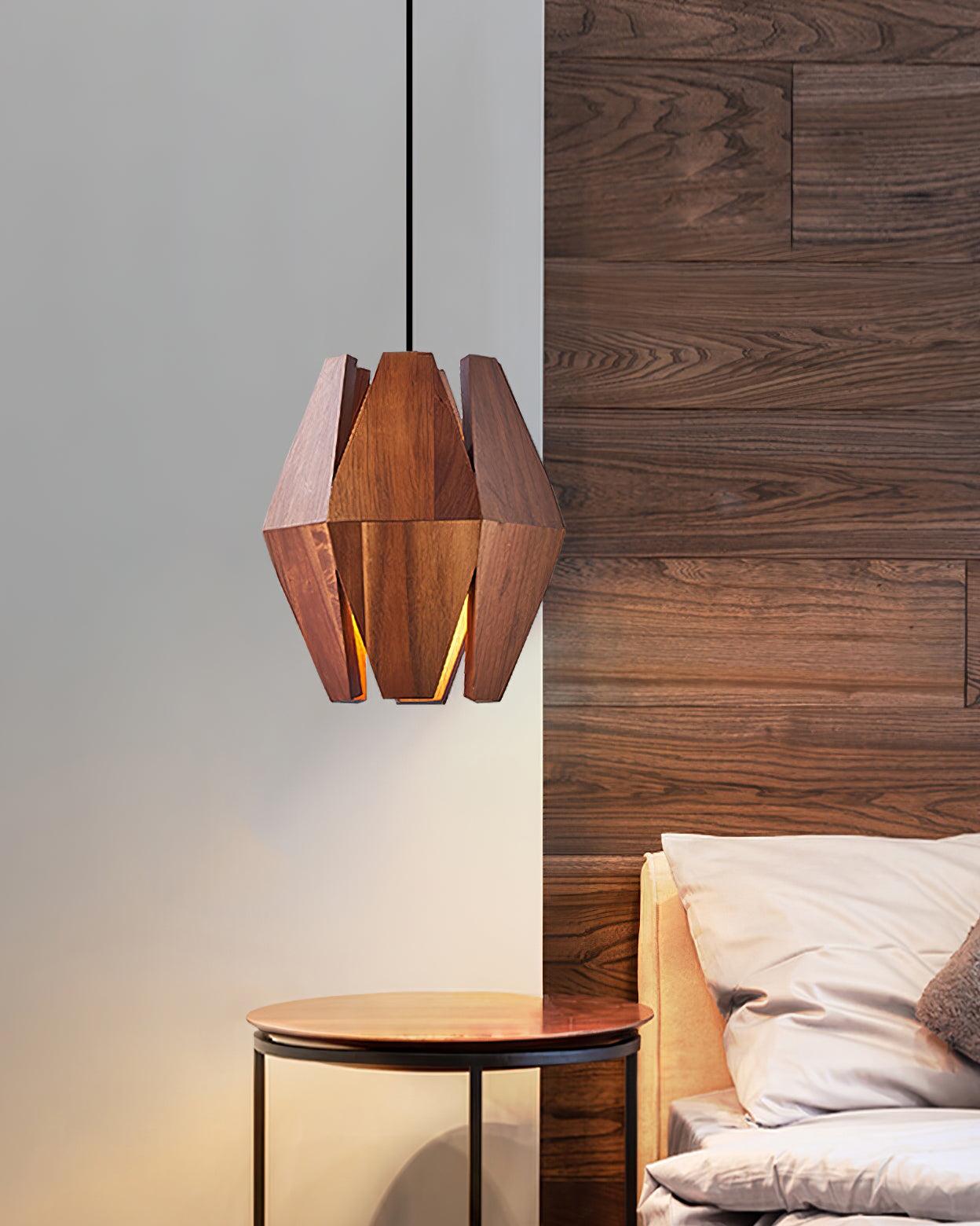 Pendant Lamp Geometric Wood Shade Warm Glow Nordic Minimalist Accent | Fioriscas