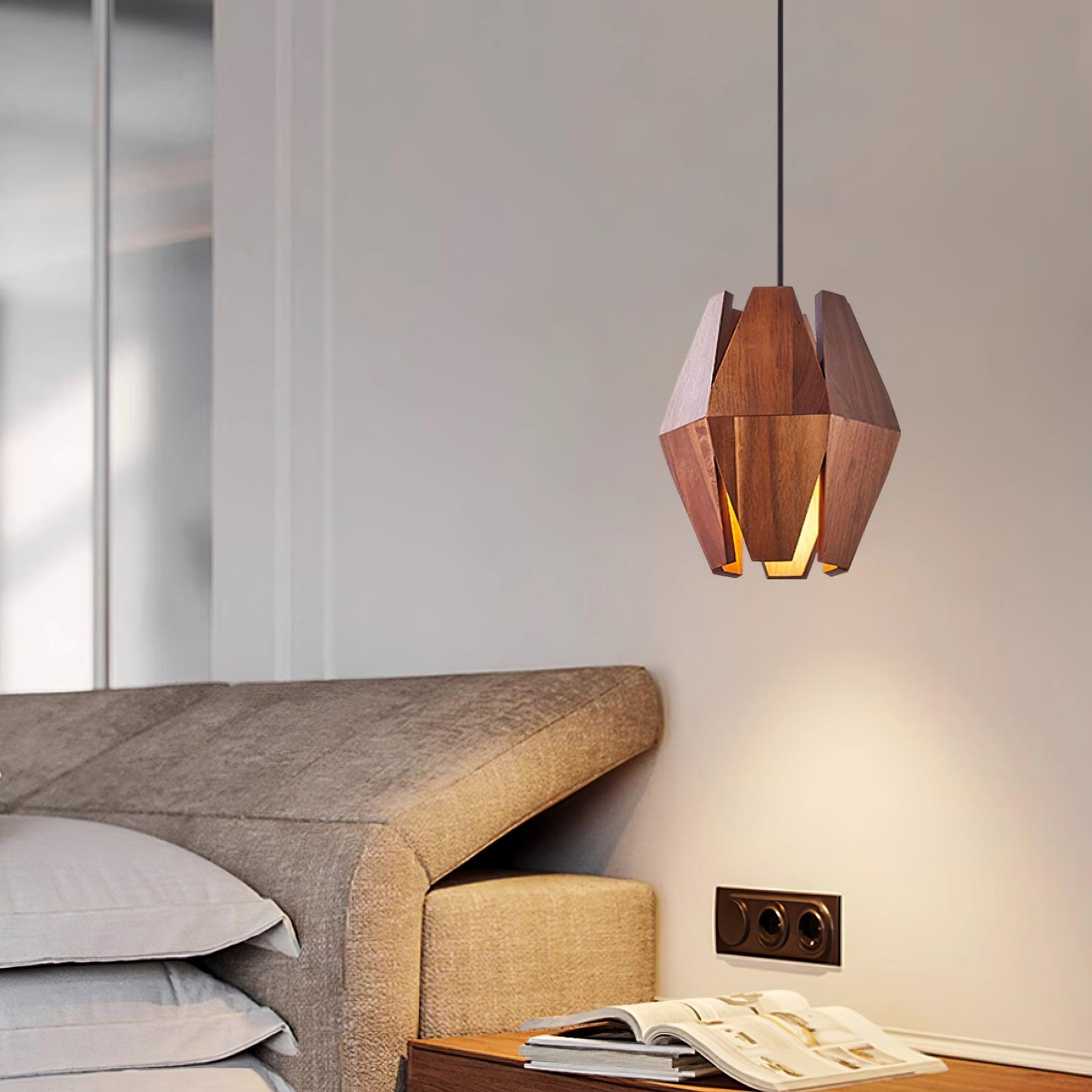 Pendant Lamp Geometric Wood Shade Warm Glow Nordic Minimalist Accent | Fioriscas