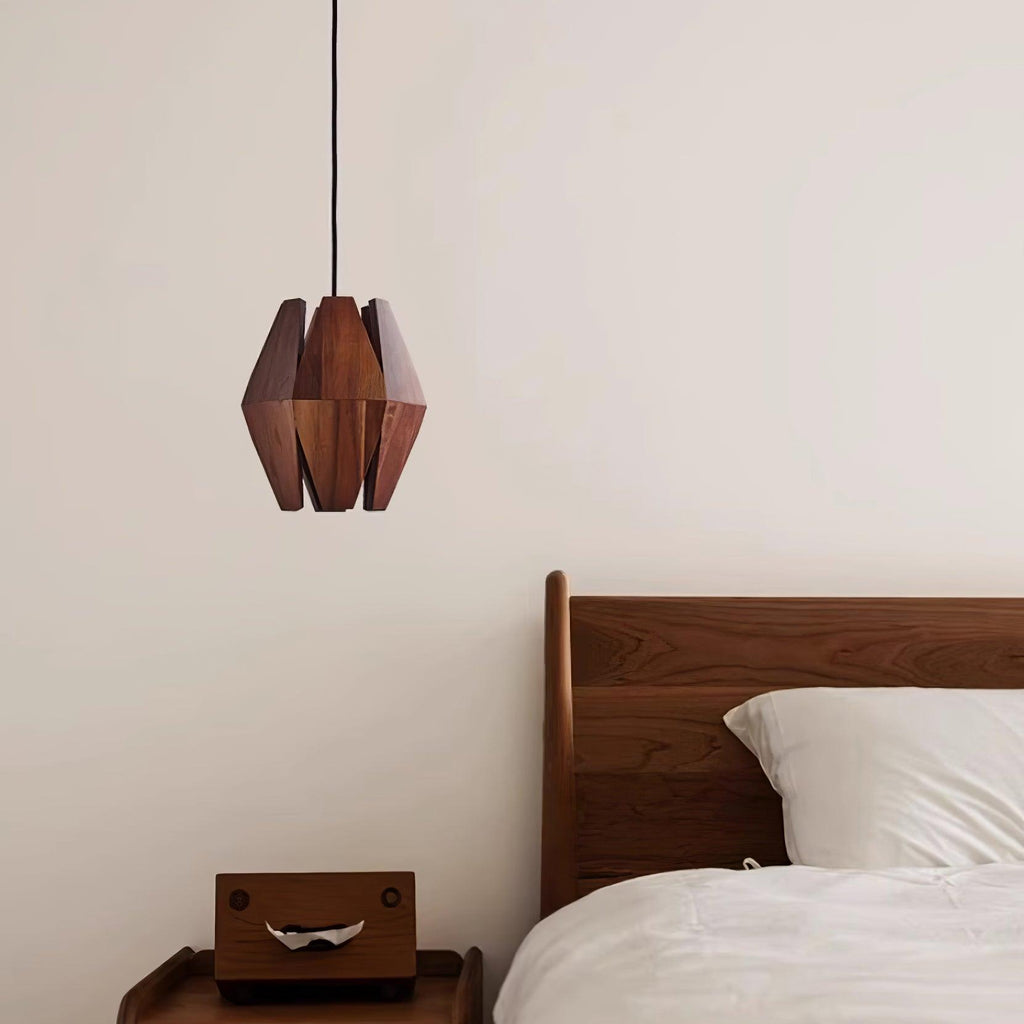 Pendant Lamp Geometric Wood Shade Warm Glow Nordic Minimalist Accent | Fioriscas