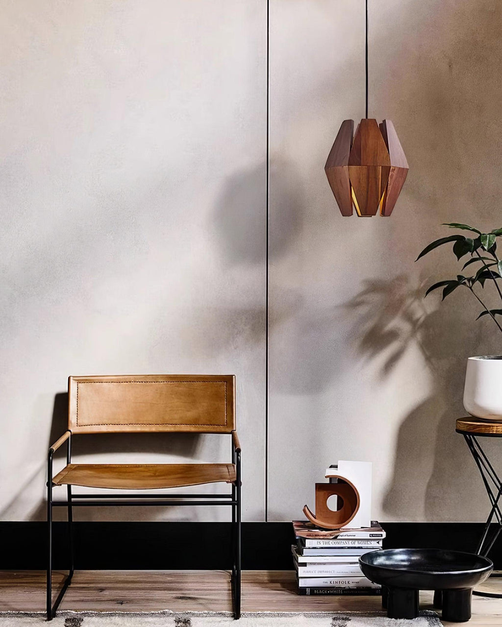 Pendant Lamp Geometric Wood Shade Warm Glow Nordic Minimalist Accent | Fioriscas