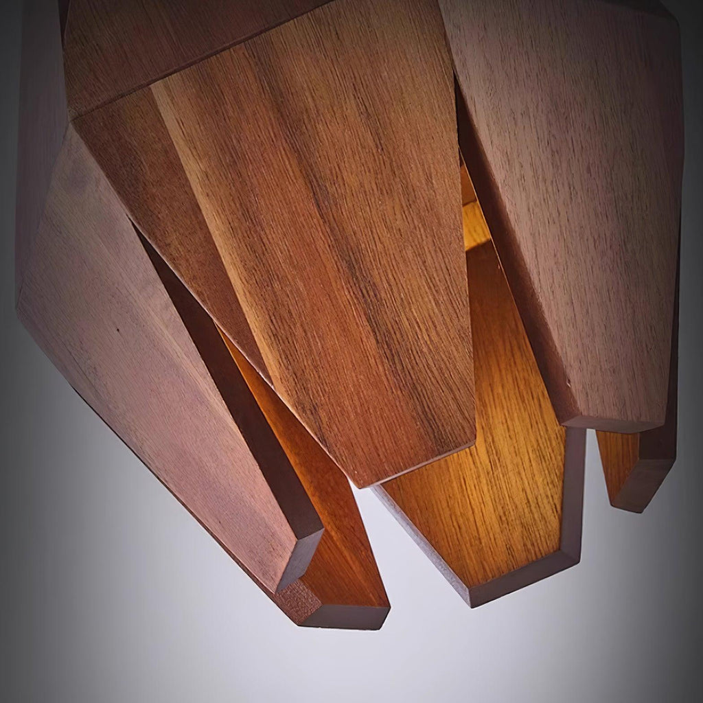 Pendant Lamp Geometric Wood Shade Warm Glow Nordic Minimalist Accent | Fioriscas