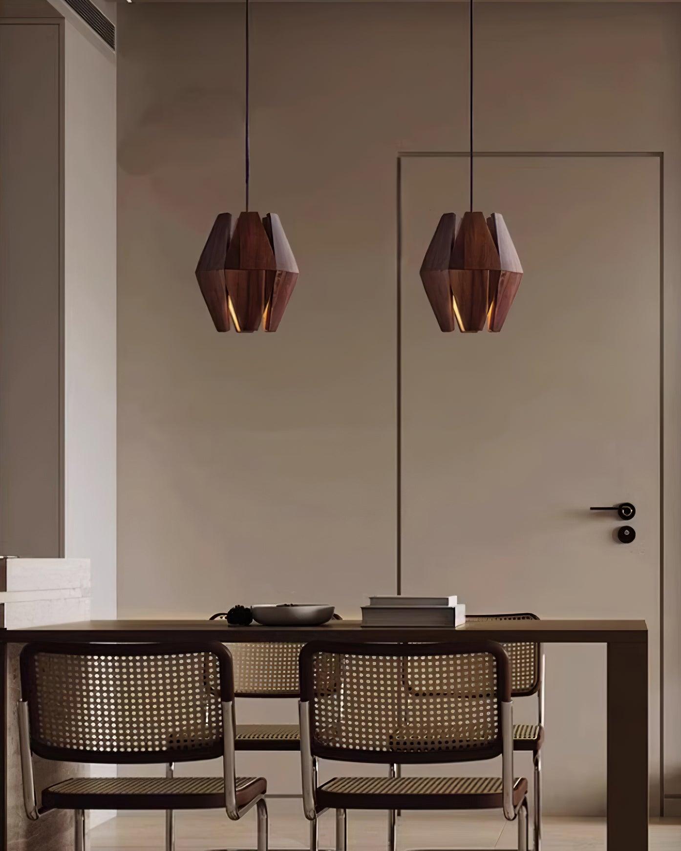 Pendant Lamp Geometric Wood Shade Warm Glow Nordic Minimalist Accent | Fioriscas
