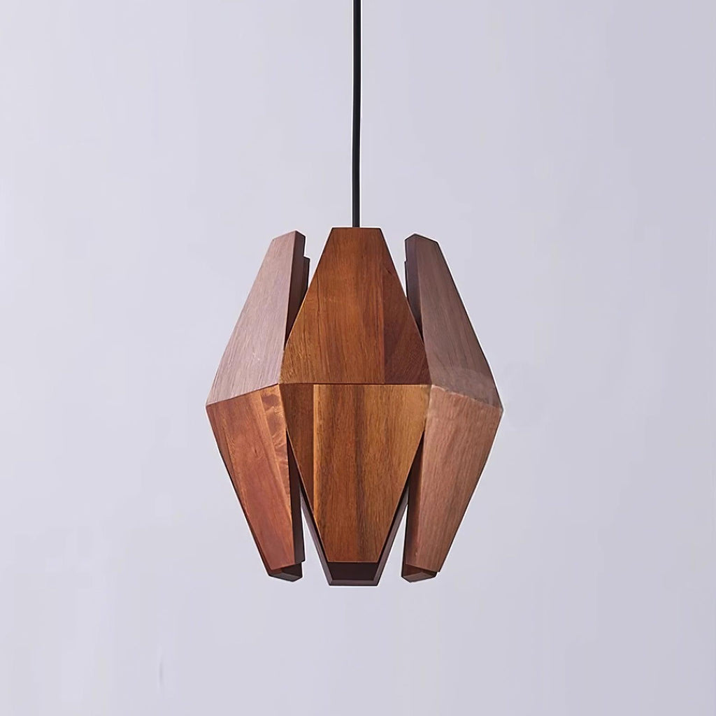 Pendant Lamp Geometric Wood Shade Warm Glow Nordic Minimalist Accent | Fioriscas
