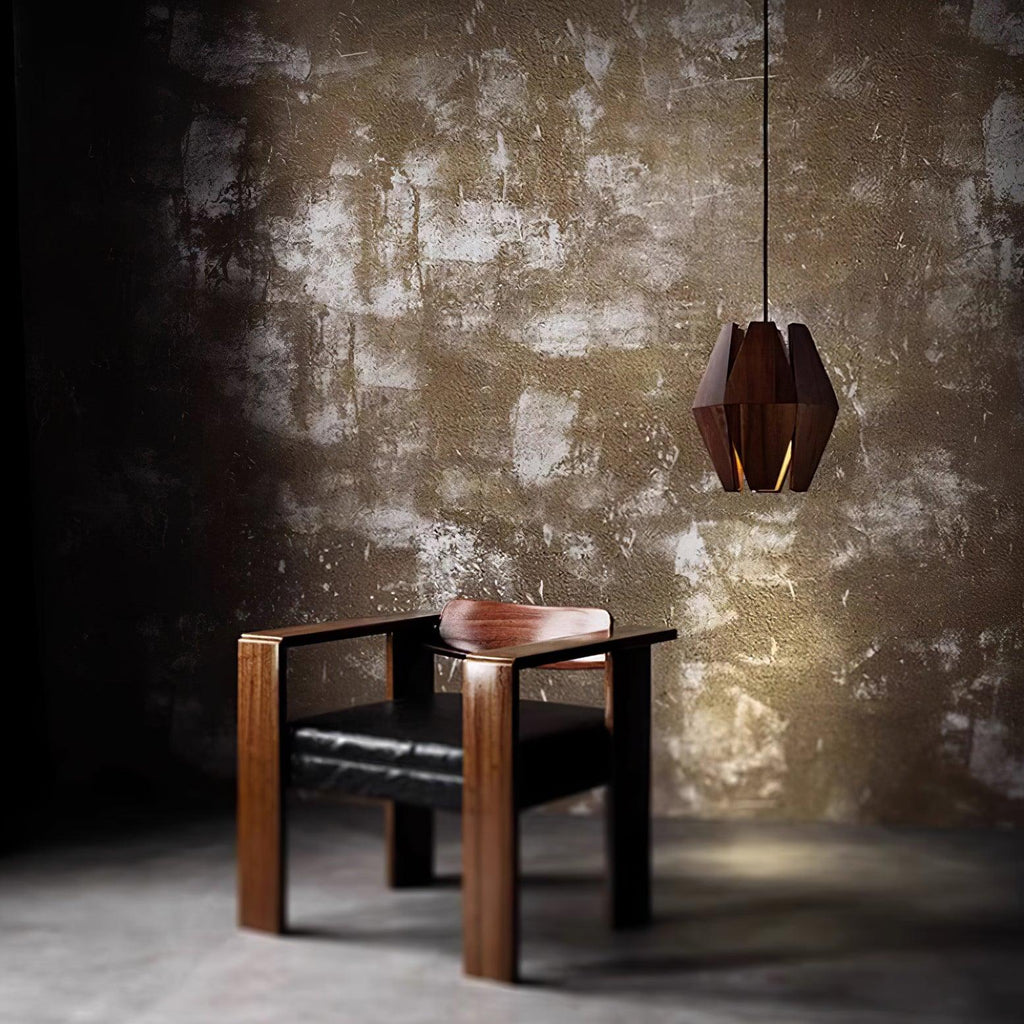 Pendant Lamp Geometric Wood Shade Warm Glow Nordic Minimalist Accent | Fioriscas