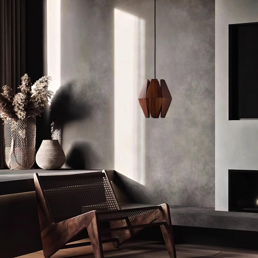 Pendant Lamp Geometric Wood Shade Warm Glow Nordic Minimalist Accent | Fioriscas