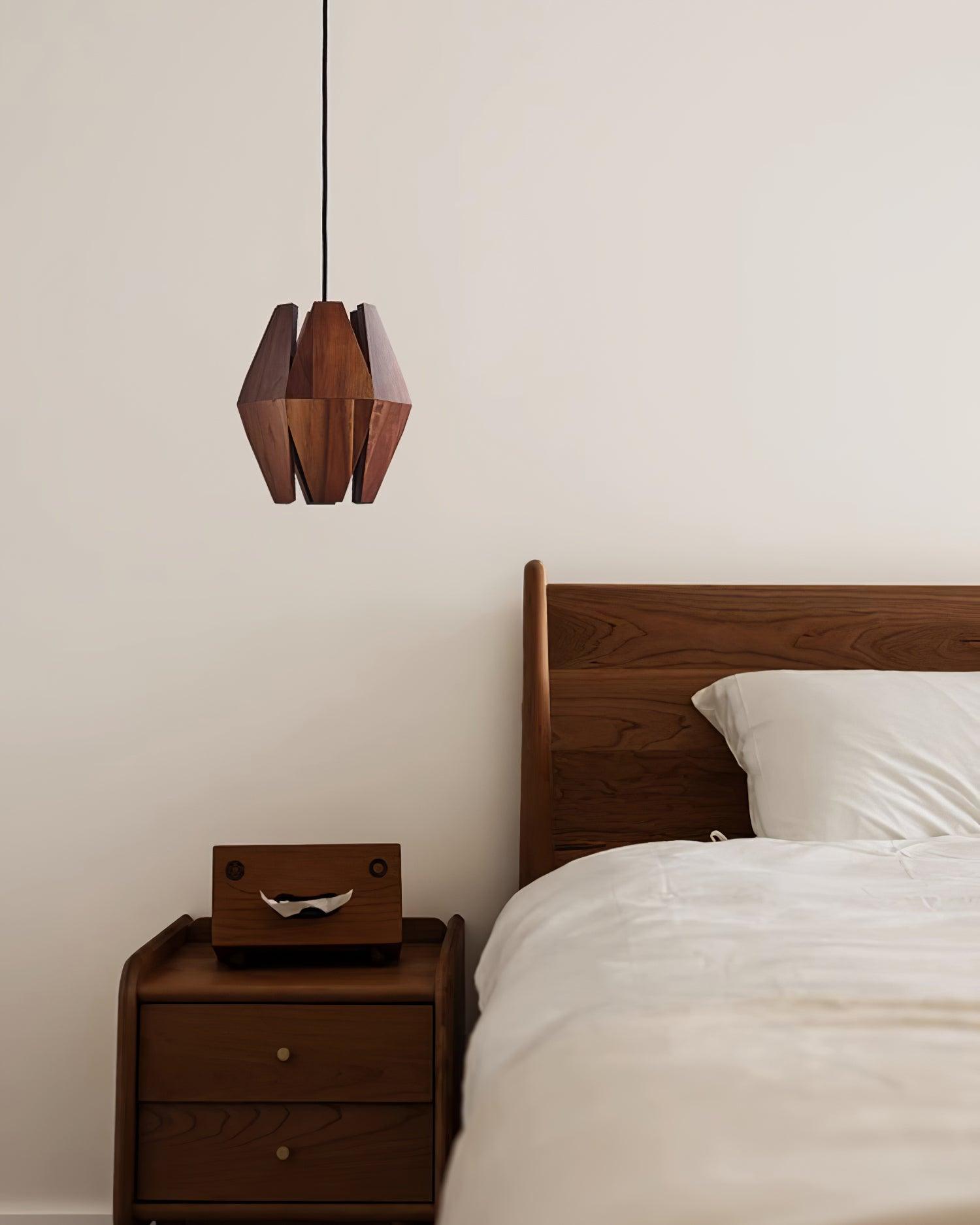 Pendant Lamp Geometric Wood Shade Warm Glow Nordic Minimalist Accent | Fioriscas
