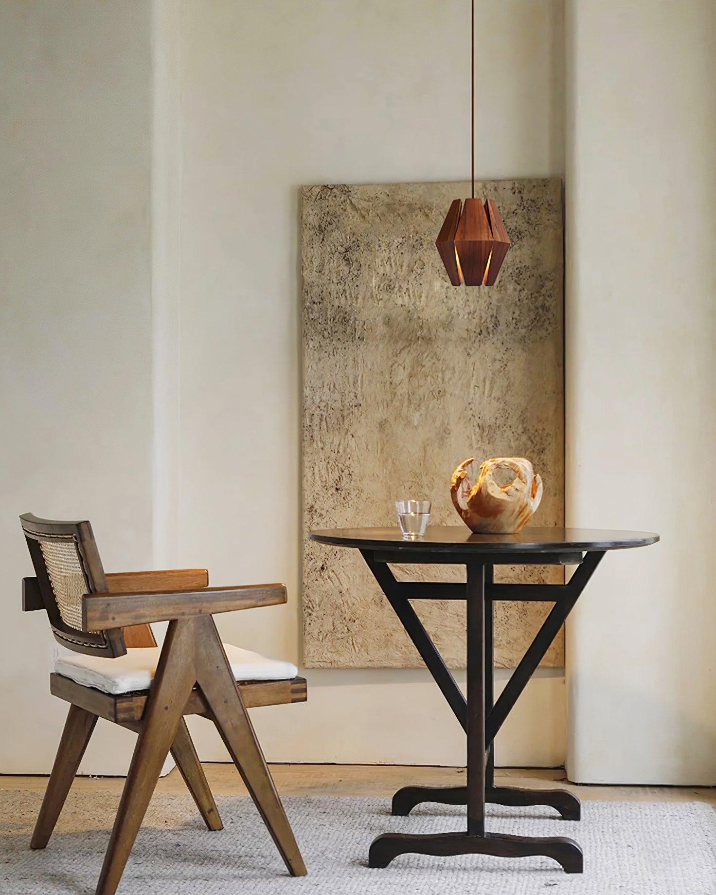 Pendant Lamp Geometric Wood Shade Warm Glow Nordic Minimalist Accent | Fioriscas