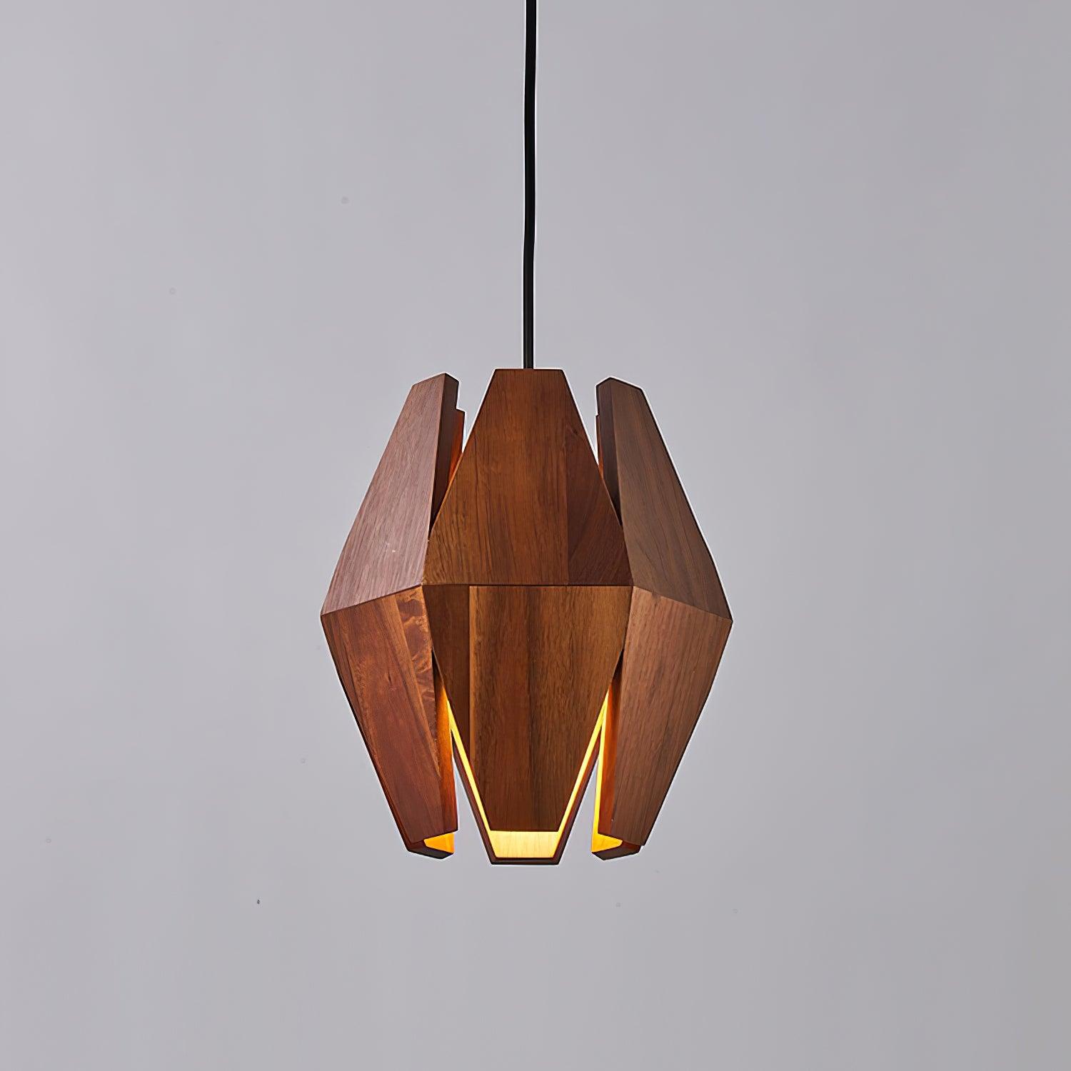 Pendant Lamp Geometric Wood Shade Warm Glow Nordic Minimalist Accent | Fioriscas
