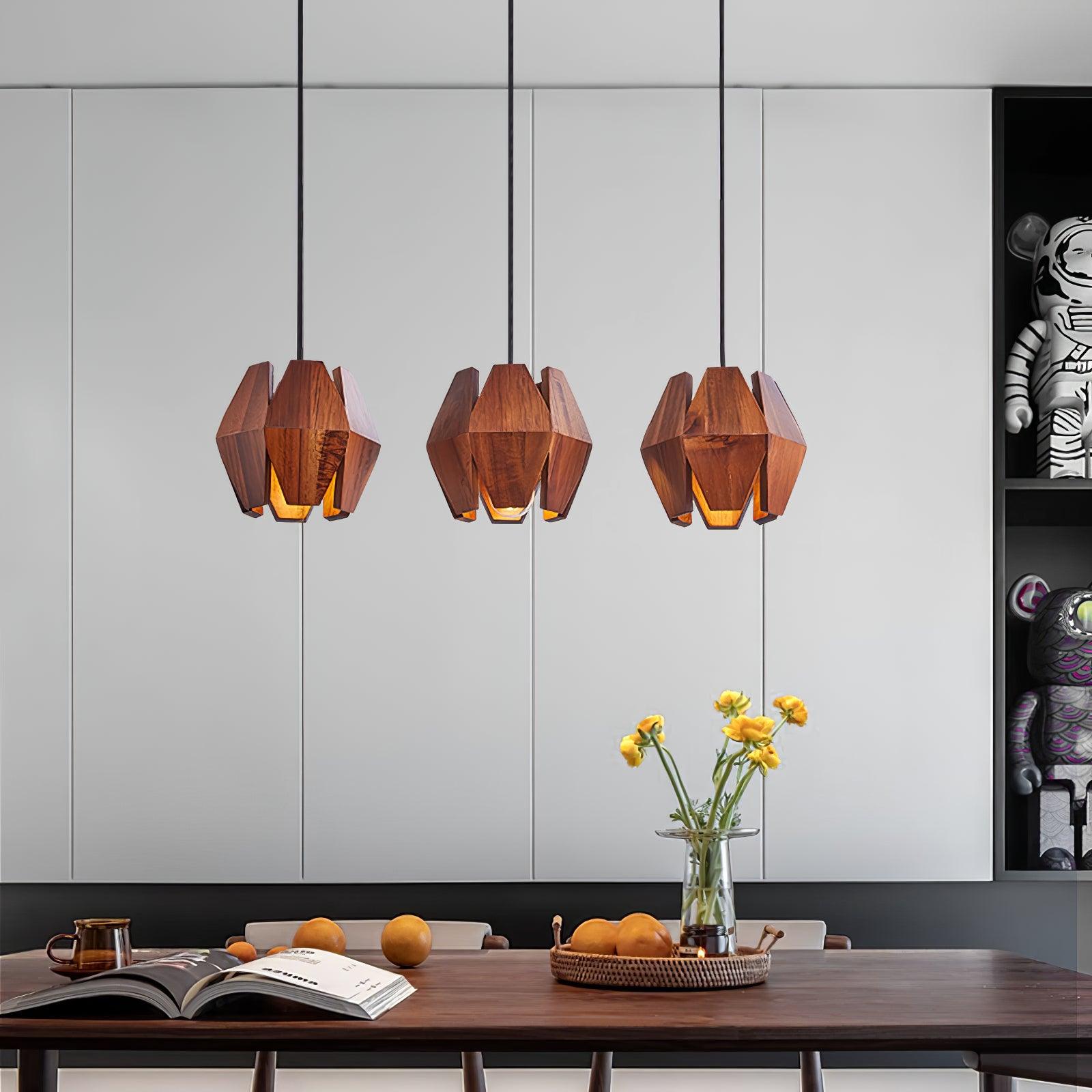 Pendant Lamp Geometric Wood Shade Warm Glow Nordic Minimalist Accent | Fioriscas