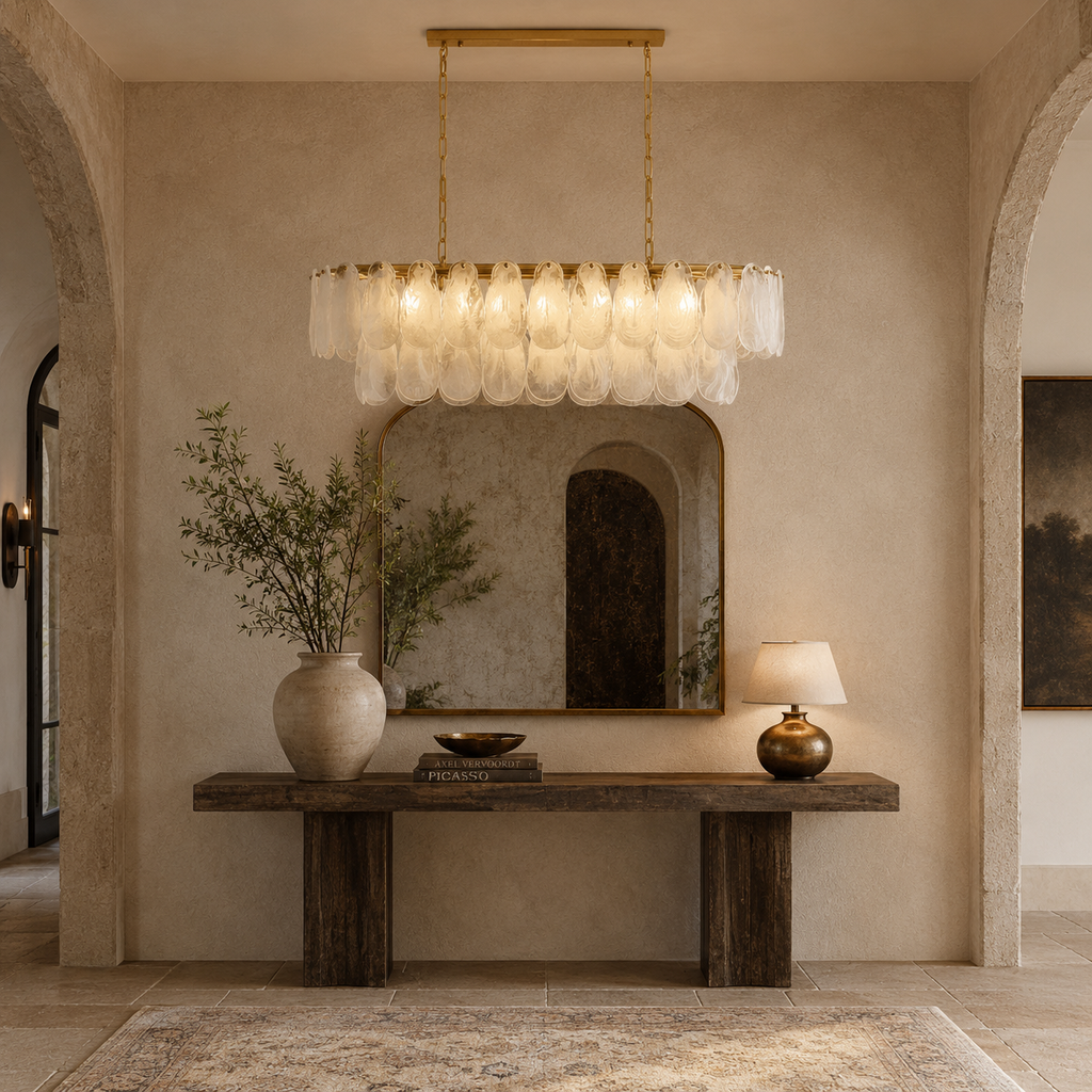 Copper Cascade Chandelier With Hand Blown Glass Teardrop Shades
