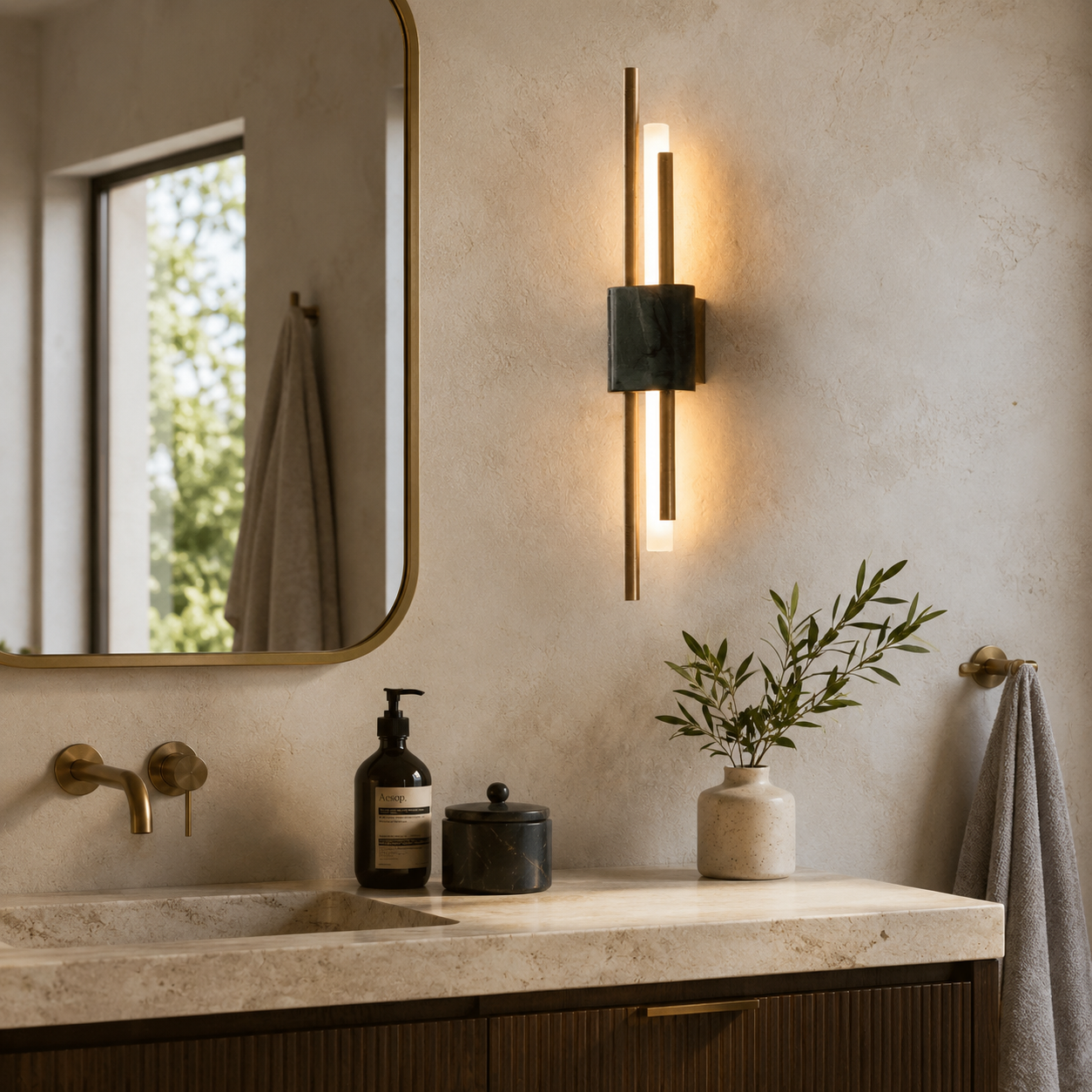 AuraMarble LED Wall Lamp With Metal Frame For Ambient Glow