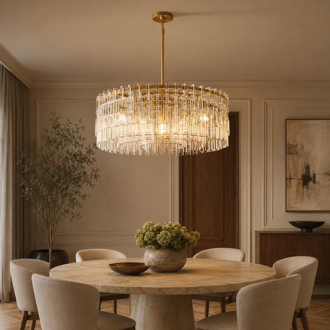 Aurumweave Copper Crystal Tiered Drum Chandelier Concentric Rings