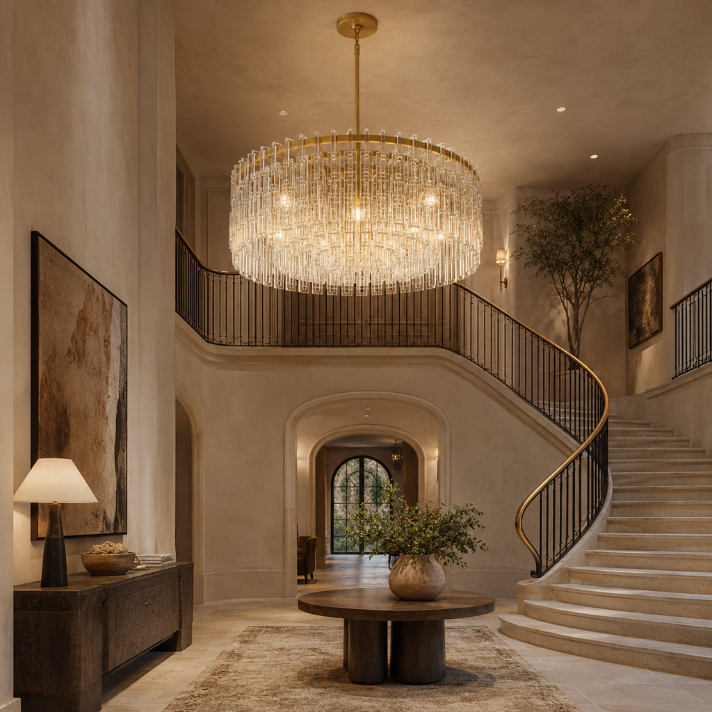 Aurumweave Copper Crystal Tiered Drum Chandelier Concentric Rings