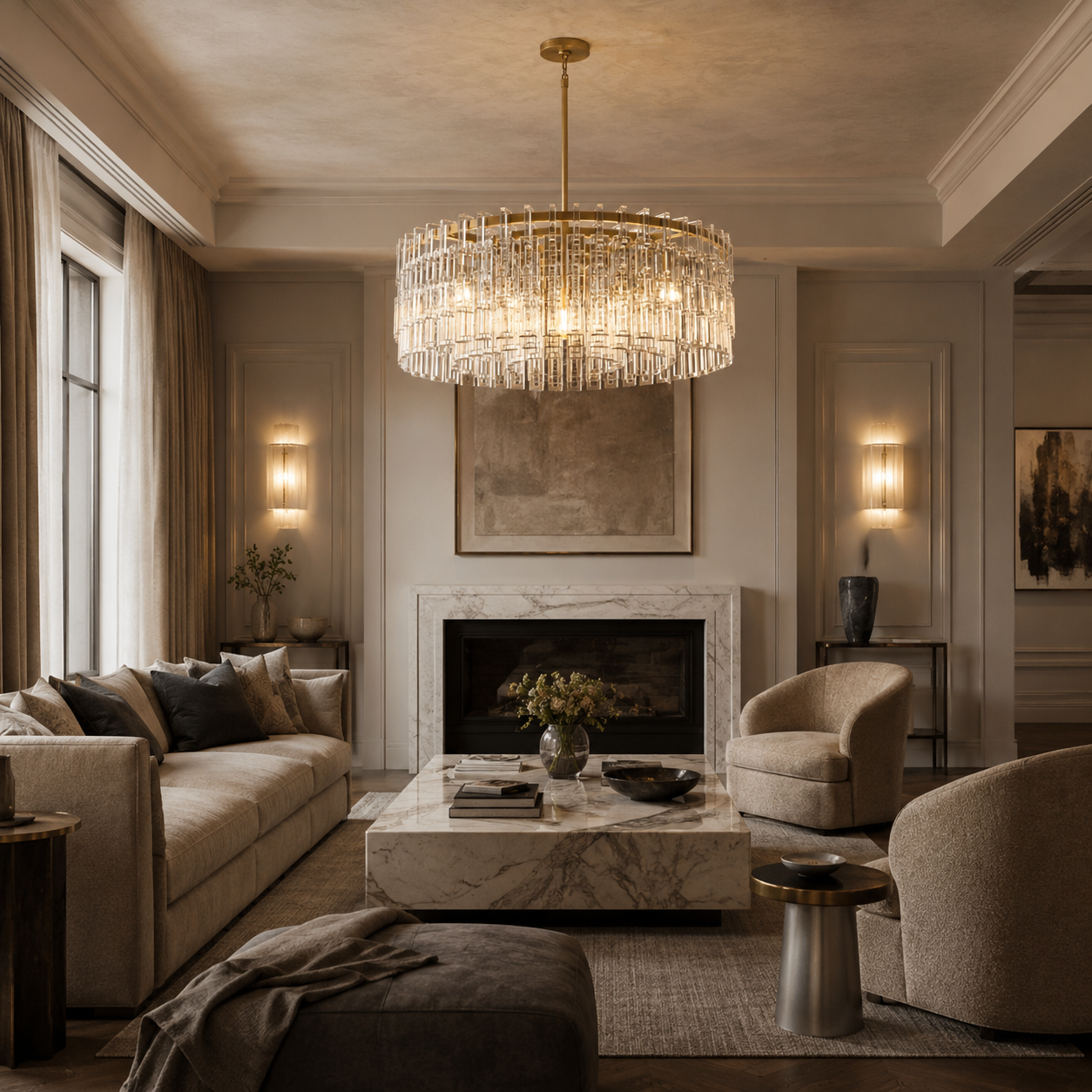 Aurumweave Copper Crystal Tiered Drum Chandelier Concentric Rings