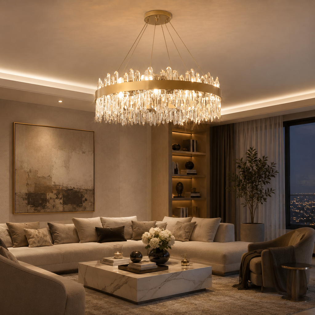 Lumiara Crystal Cascade Chandelier With Copper And Gold Finish