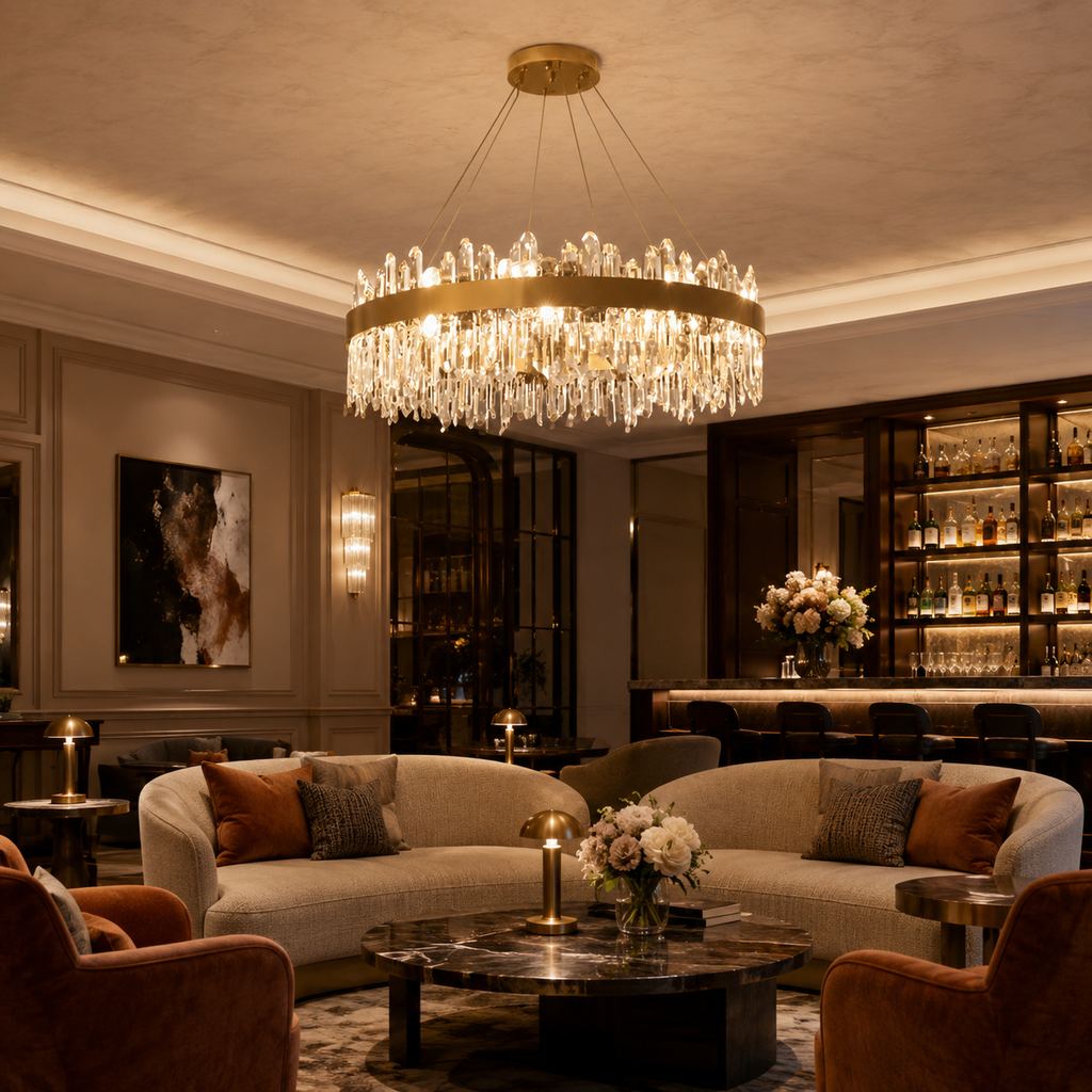 Lumiara Crystal Cascade Chandelier With Copper And Gold Finish