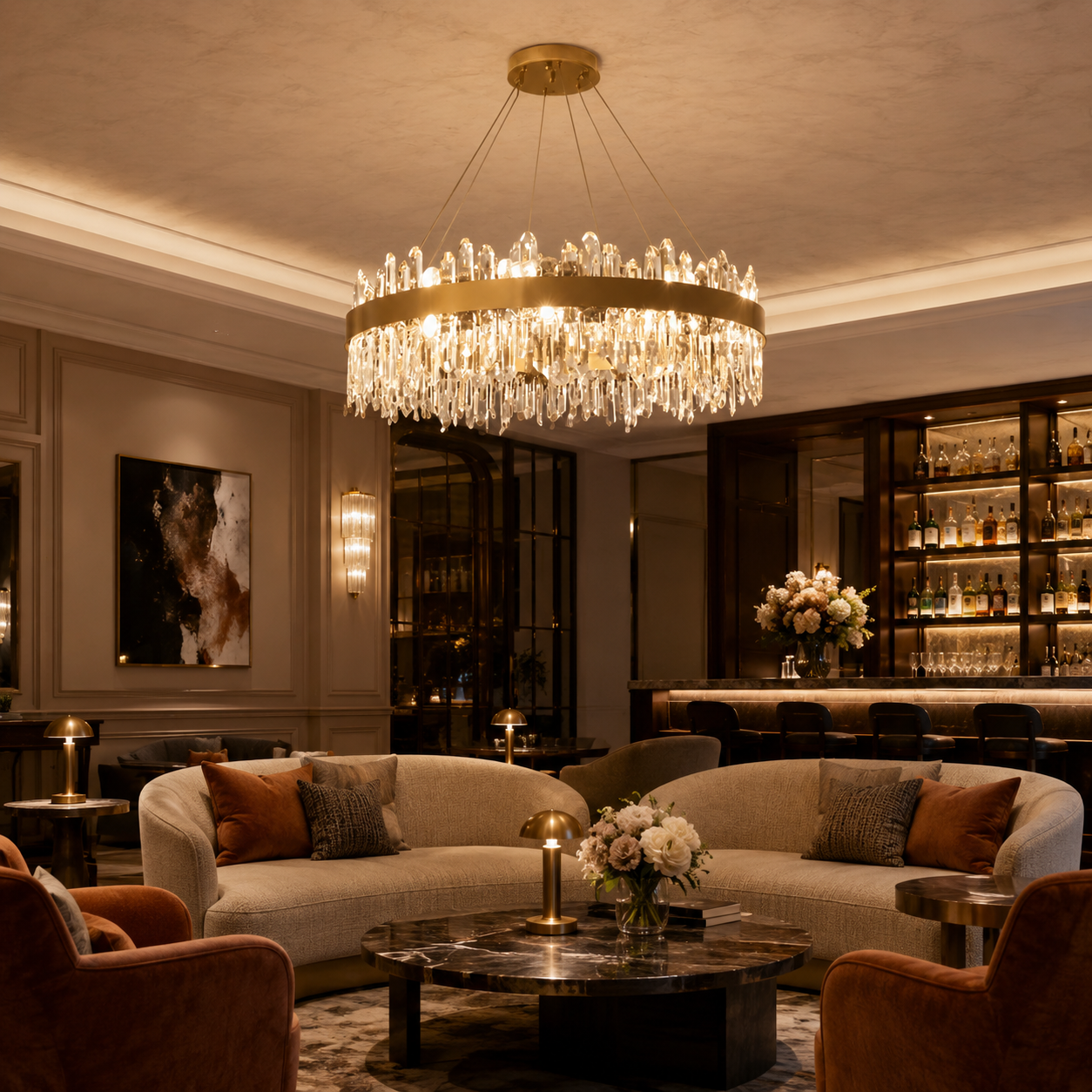 Lumiara Crystal Cascade Chandelier With Copper And Gold Finish