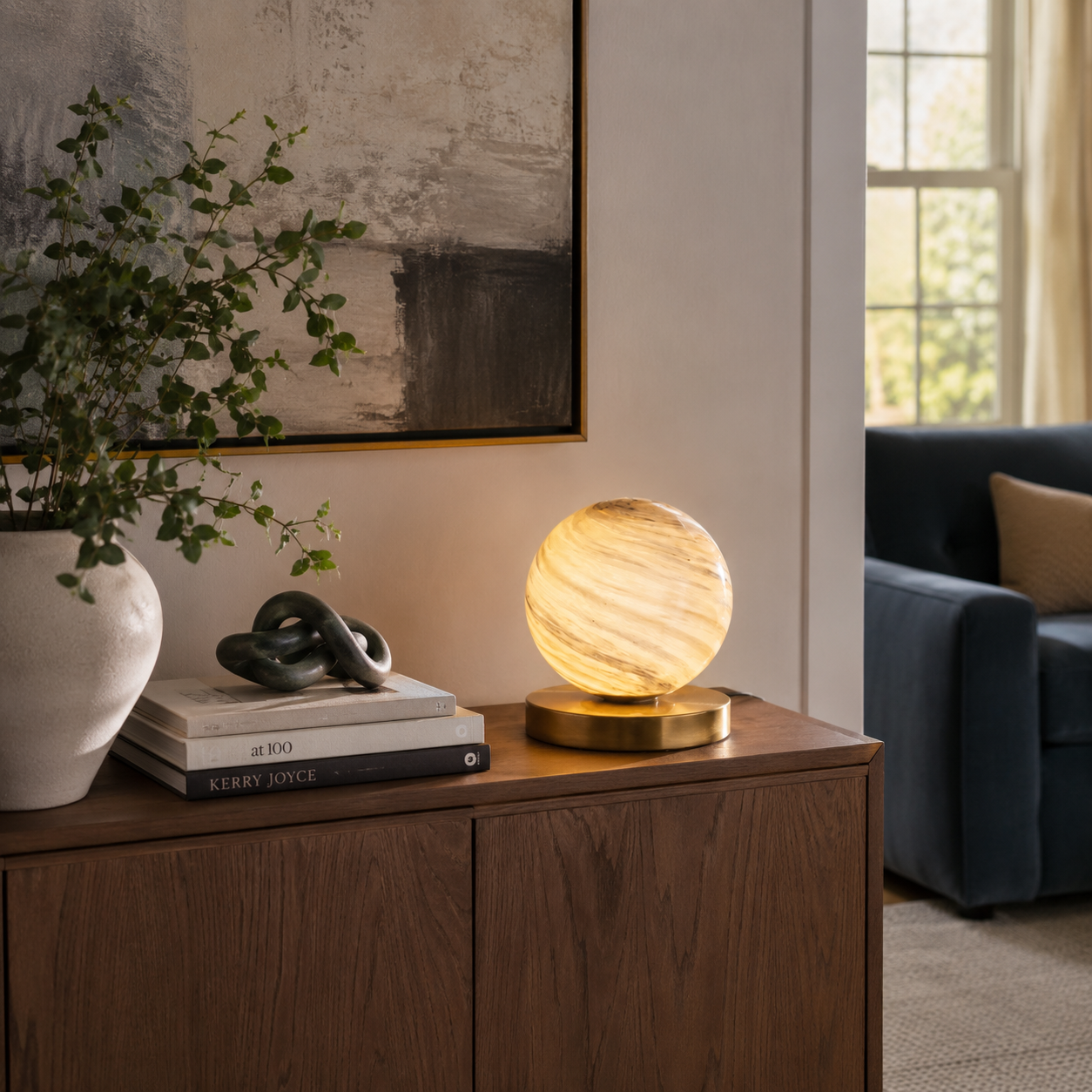 Aurora Brass Table Lamp With Marble Glass Globe For Cozy Modern Glow