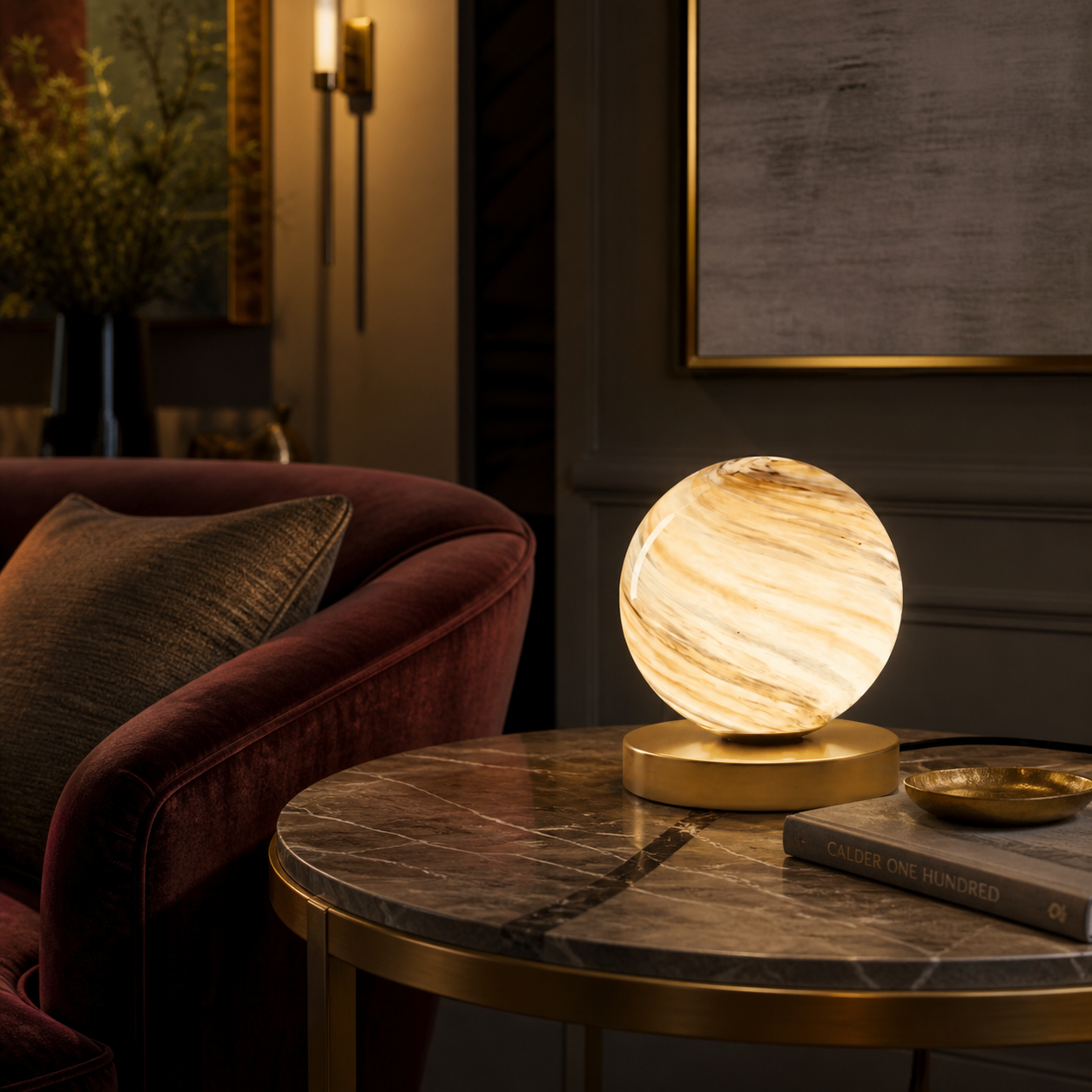Aurora Brass Table Lamp With Marble Glass Globe For Cozy Modern Glow