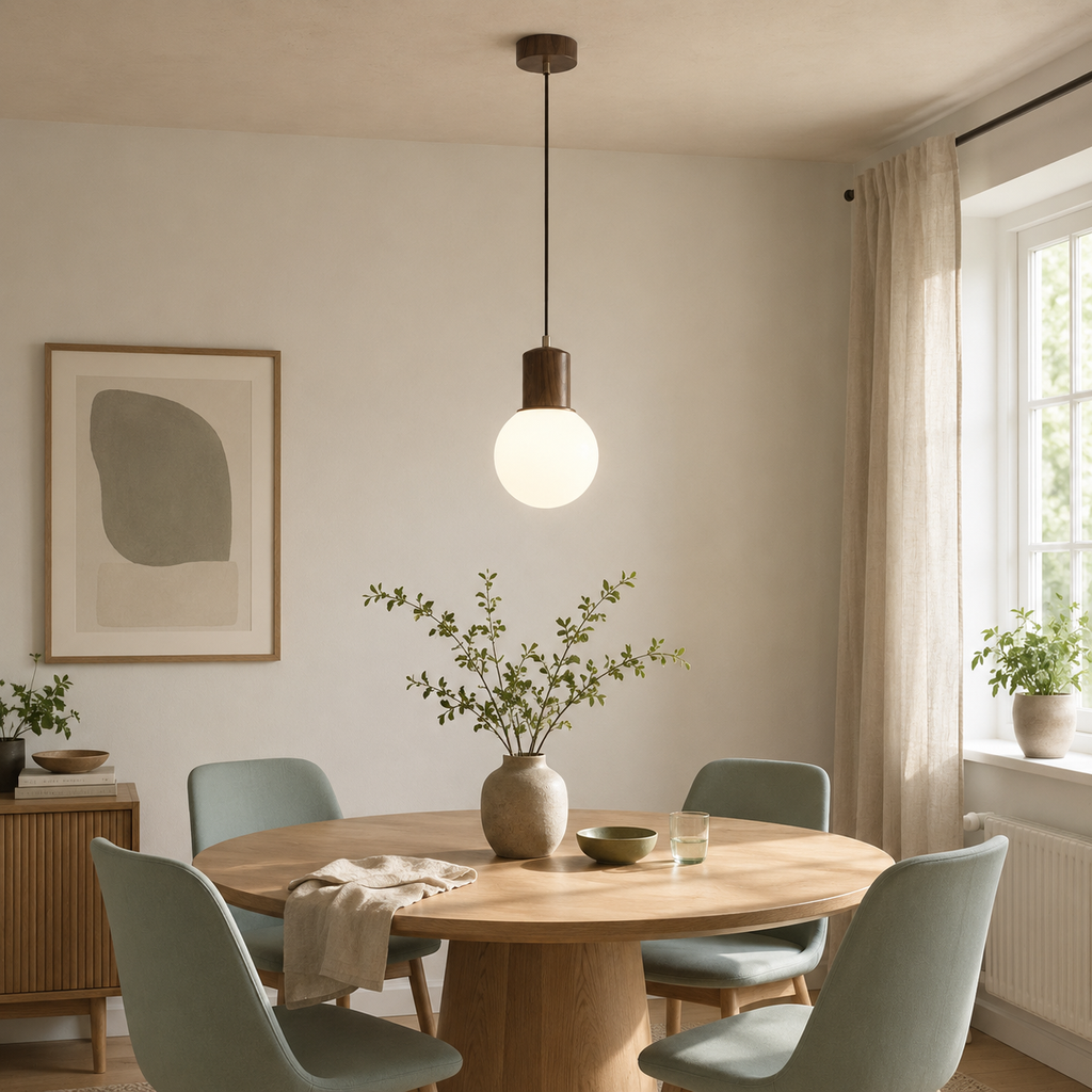 LumaWood Orb Pendant Light With Wooden Holder For Modern Scandinavian Interiors