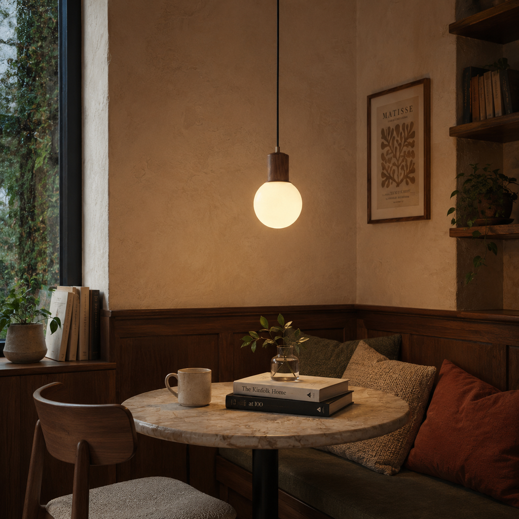 LumaWood Orb Pendant Light With Wooden Holder For Modern Scandinavian Interiors