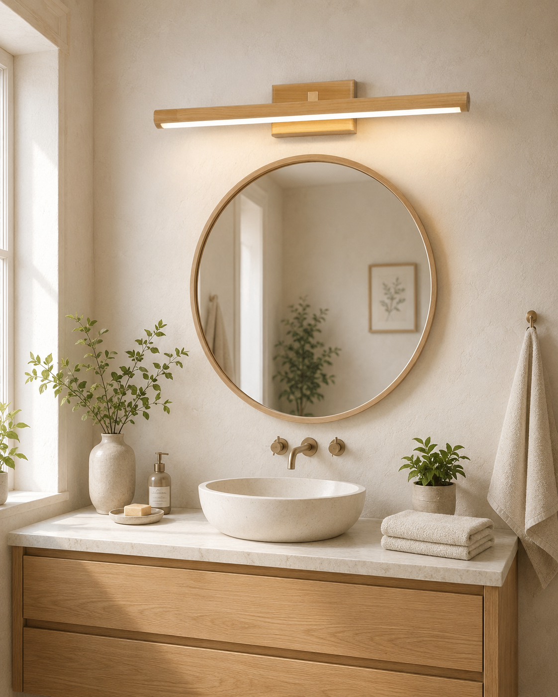 Copper Wood Bathroom Vanity Wall Lamp With Walnut Or Natural Finish
