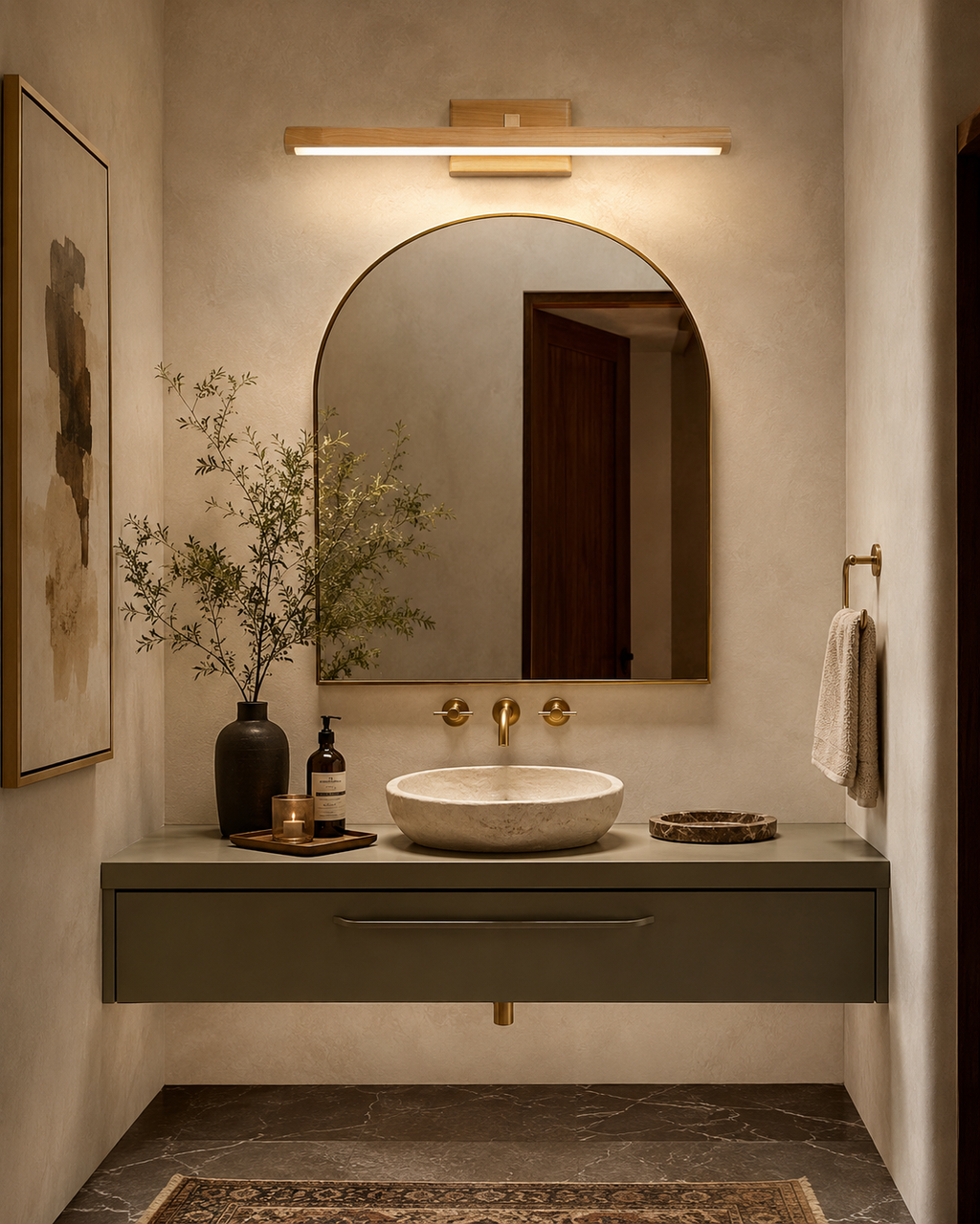 Copper Wood Bathroom Vanity Wall Lamp With Walnut Or Natural Finish