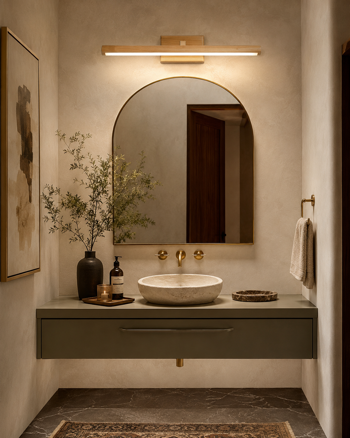 Copper Wood Bathroom Vanity Wall Lamp With Walnut Or Natural Finish