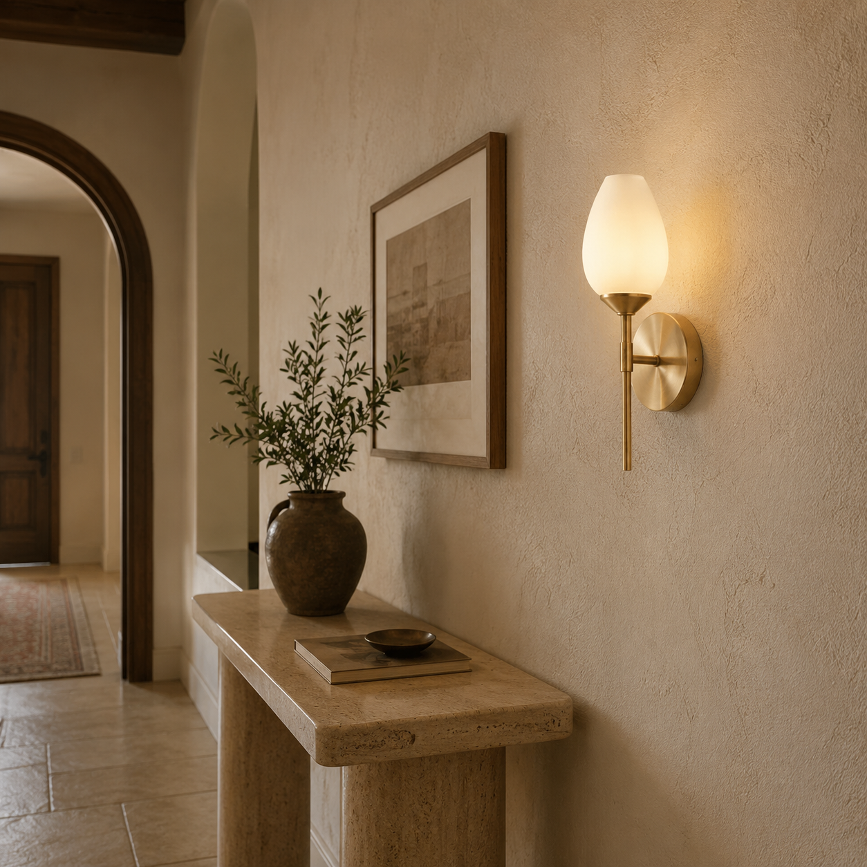 Copper Tulip Wall Lamp With Frosted Glass Shade For Warm Modern Ambience