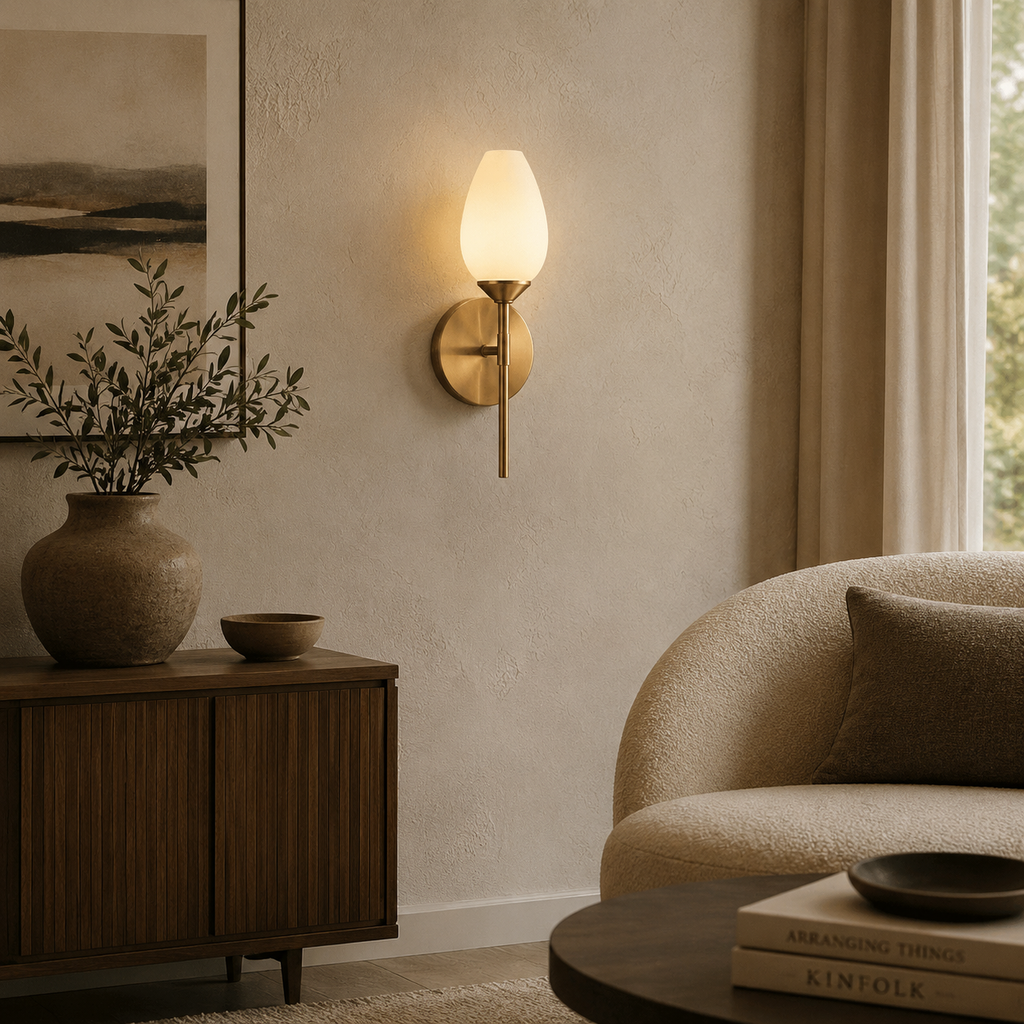Copper Tulip Wall Lamp With Frosted Glass Shade For Warm Modern Ambience