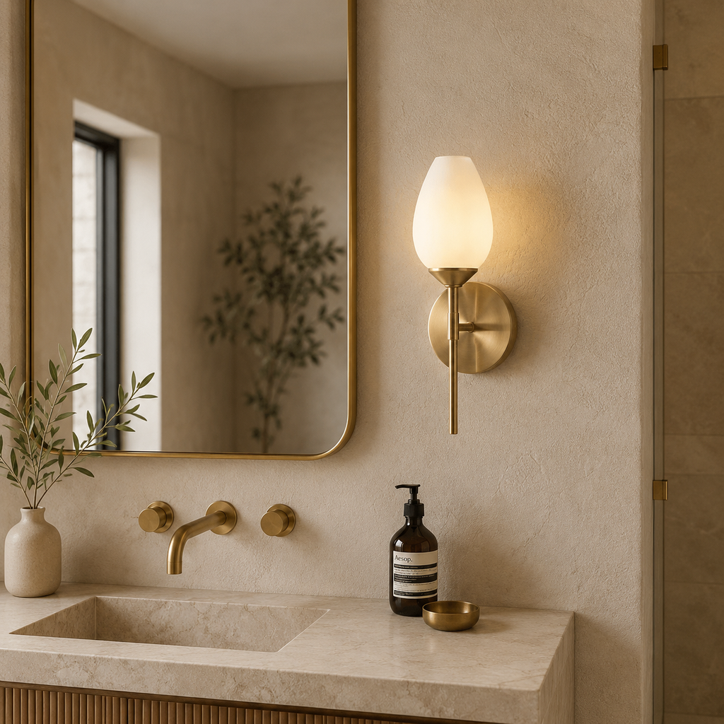 Copper Tulip Wall Lamp With Frosted Glass Shade For Warm Modern Ambience