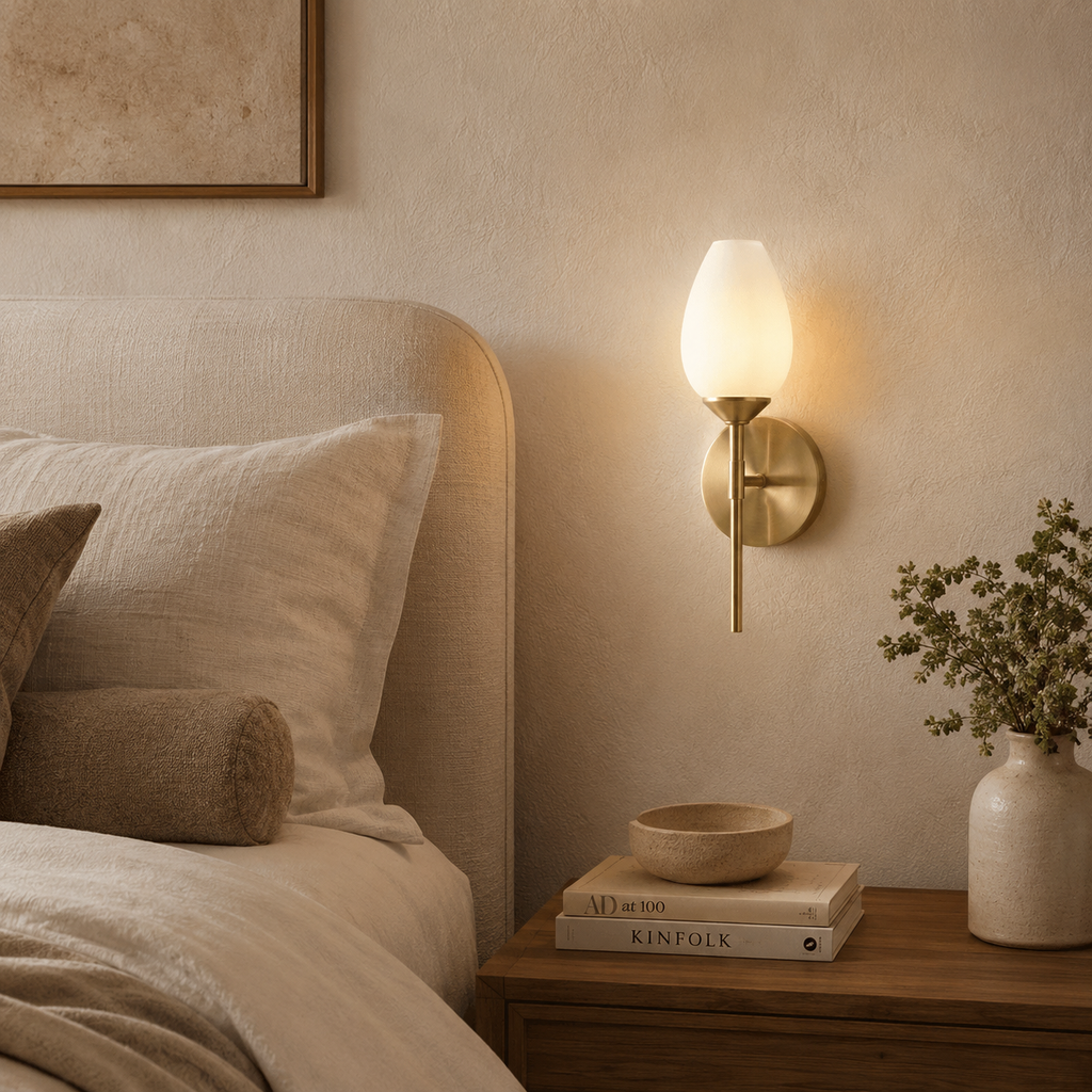 Copper Tulip Wall Lamp With Frosted Glass Shade For Warm Modern Ambience