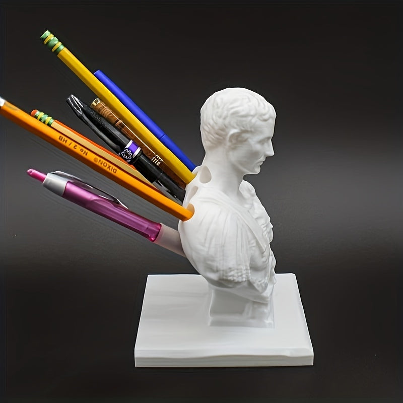 Suporte de secretária para canetas, design de busto romano de Aurélio, mármore ou branco
