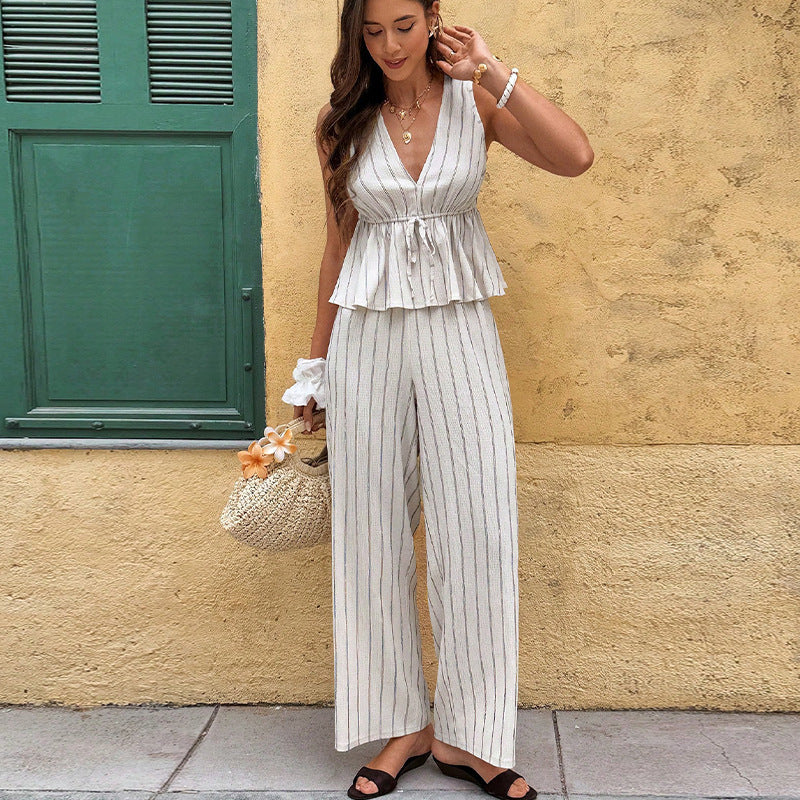 Ensemble Éclat Linéaire I Duo Top Rayé & Pantalon Droit