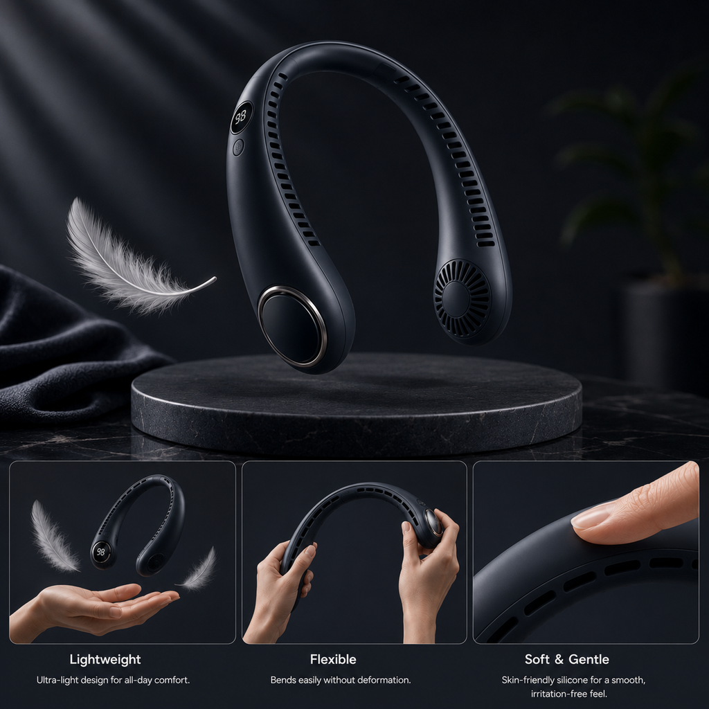AeroLux Neck Fan Bladeless With Rechargeable USB C Wearable Cooling