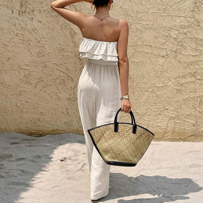 Combinaison d'Été Femme Grise à Taille Élastique et Volants