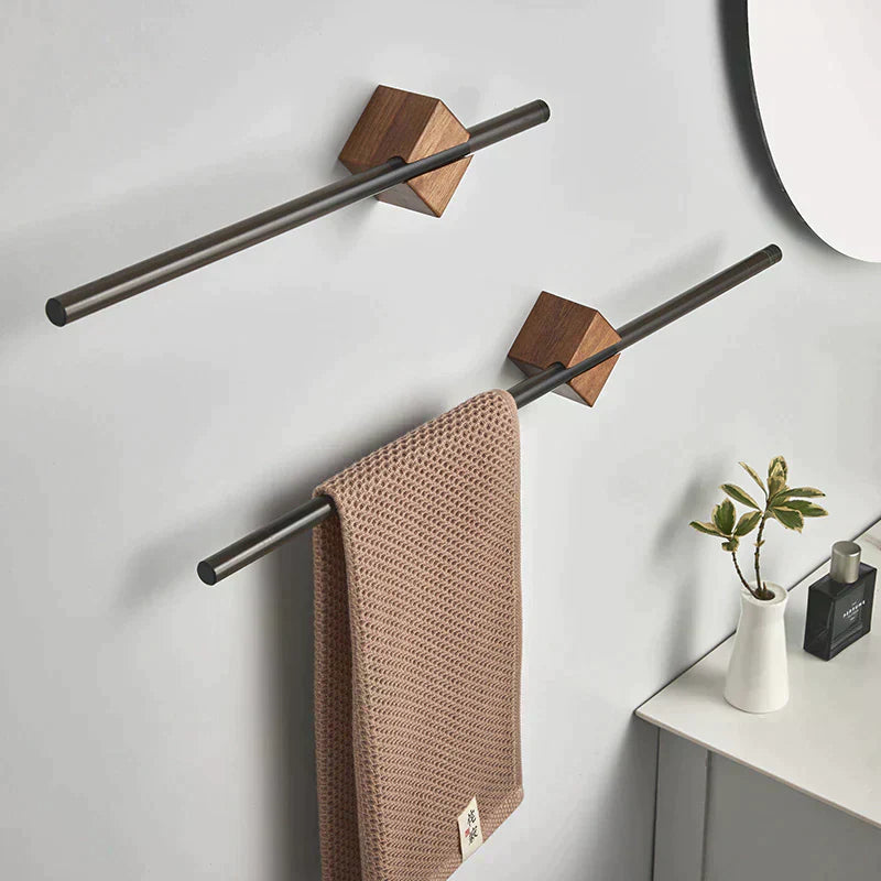Elmora Towel Holder in Woodgrain-Finish Stainless Steel, Black or Gold