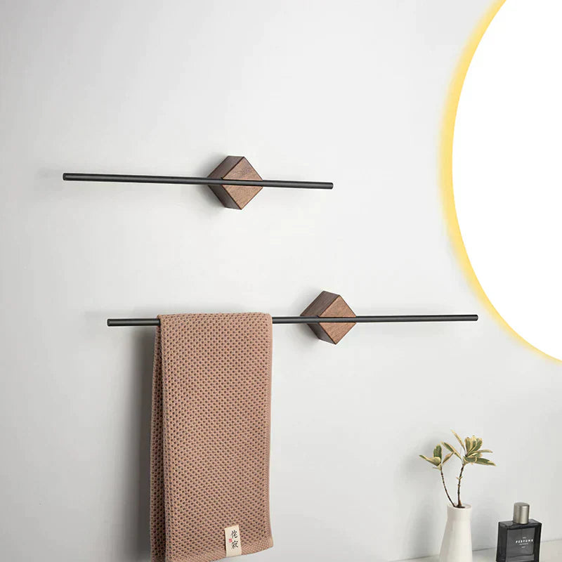 Elmora Towel Holder in Woodgrain-Finish Stainless Steel, Black or Gold