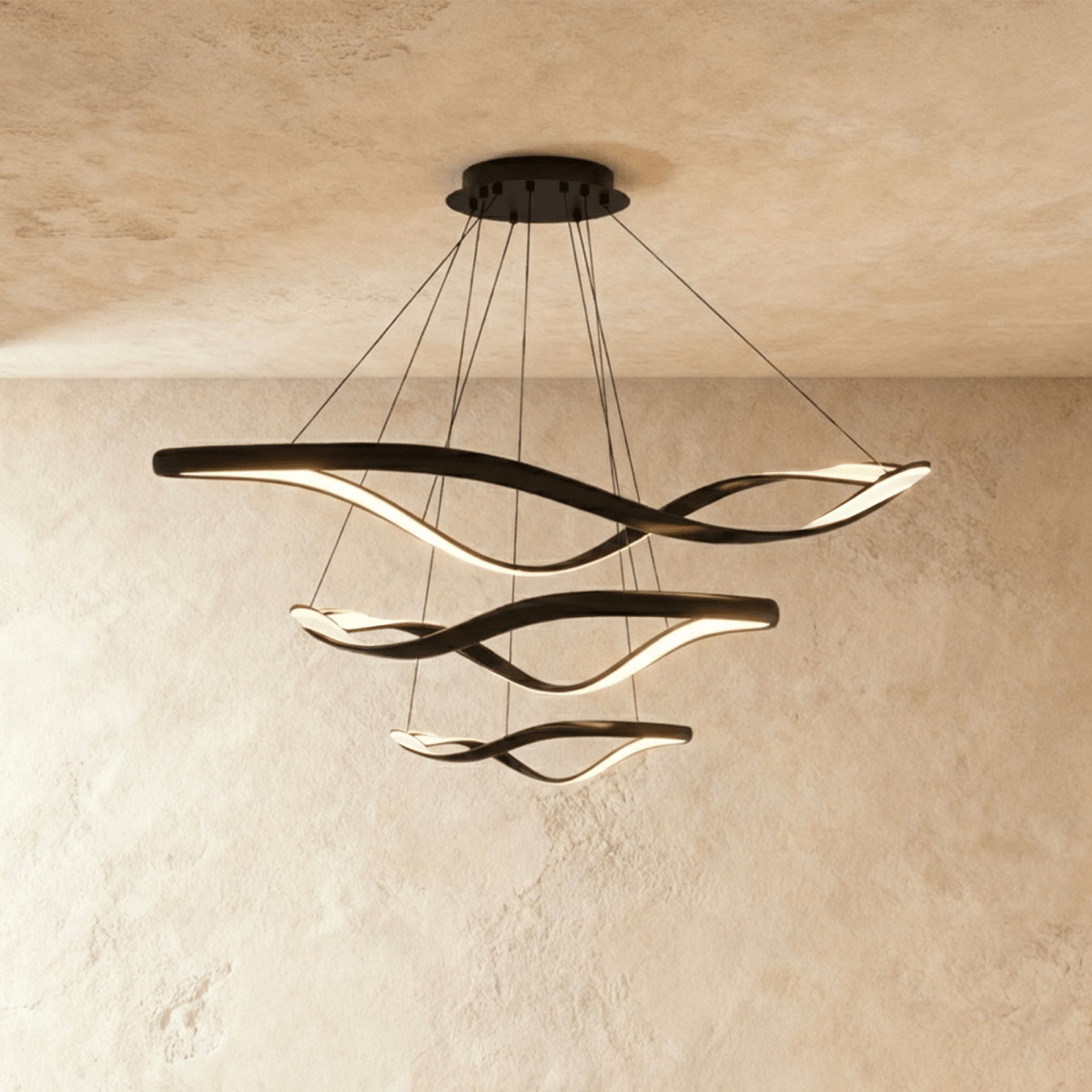 Aurelia Curve LED Chandelier With Diffused Ambient Glow For Modern Spaces