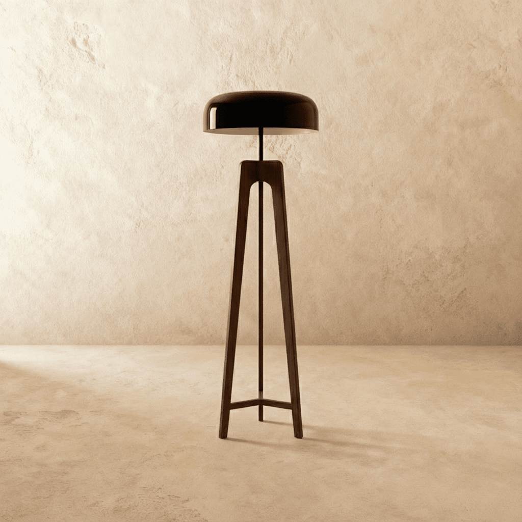 Emberwood Modern Wood Tripod Lamp With Black Acrylic Shade