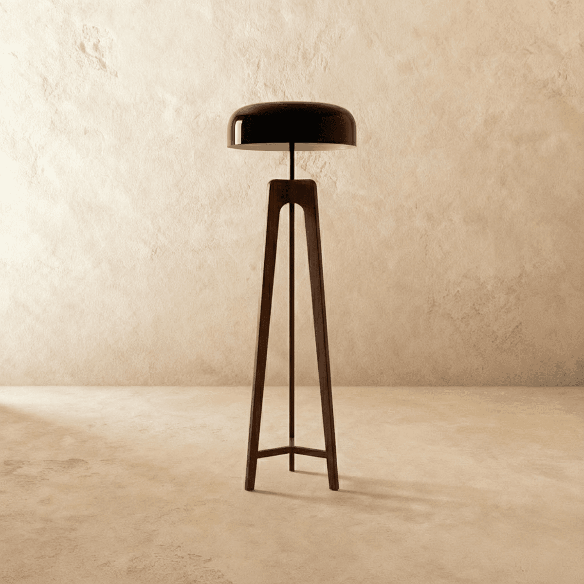 Emberwood Modern Wood Tripod Lamp With Black Acrylic Shade