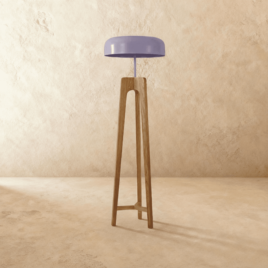 Emberwood Modern Wood Tripod Lamp With Black Acrylic Shade