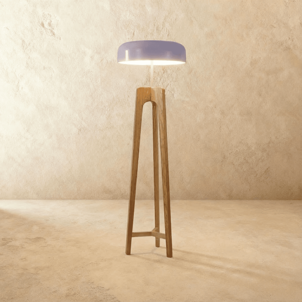 Emberwood Modern Wood Tripod Lamp With Black Acrylic Shade