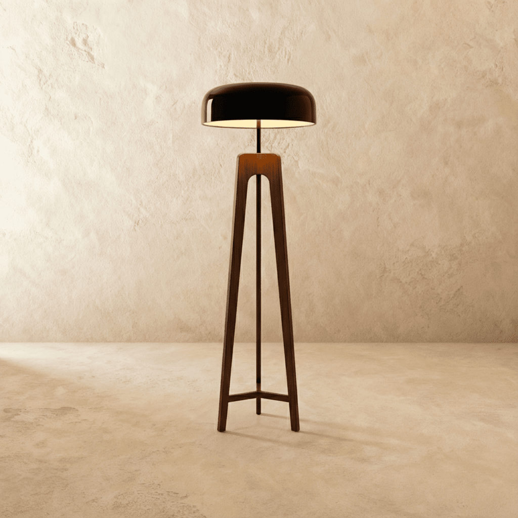 Emberwood Modern Wood Tripod Lamp With Black Acrylic Shade